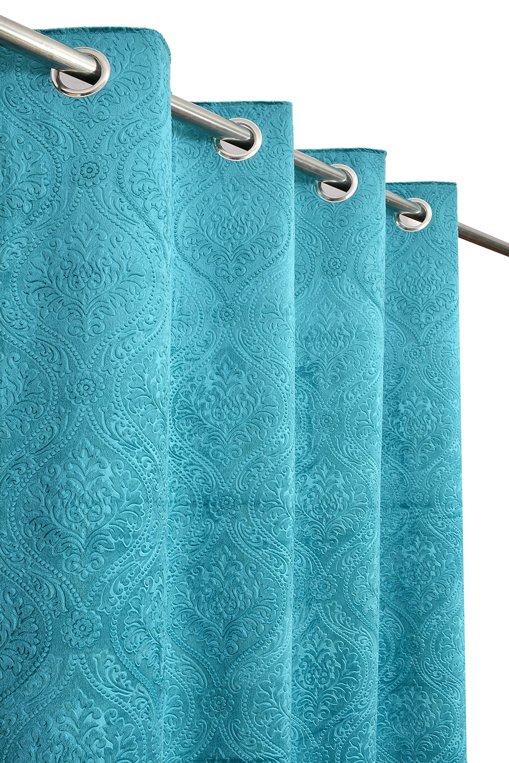 Homefab India 2 Piece Velvet Window Curtains - 5 Feet, Aqua Blue