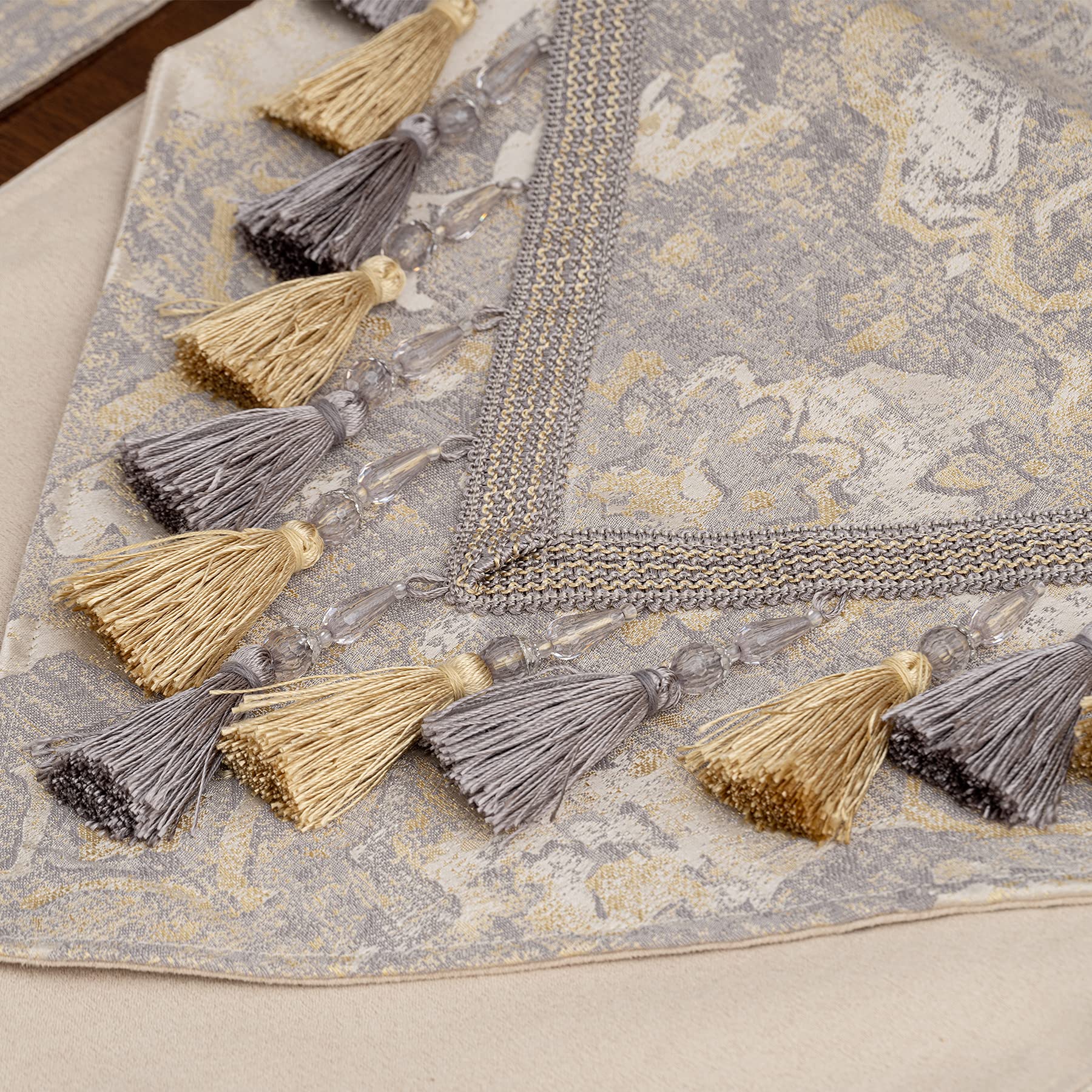 Loom And Mill Luxury Table Runner 108 Inches Long, Elegant Damask Jacquard Table Runners With Handmade Multi-Tassels For Dining