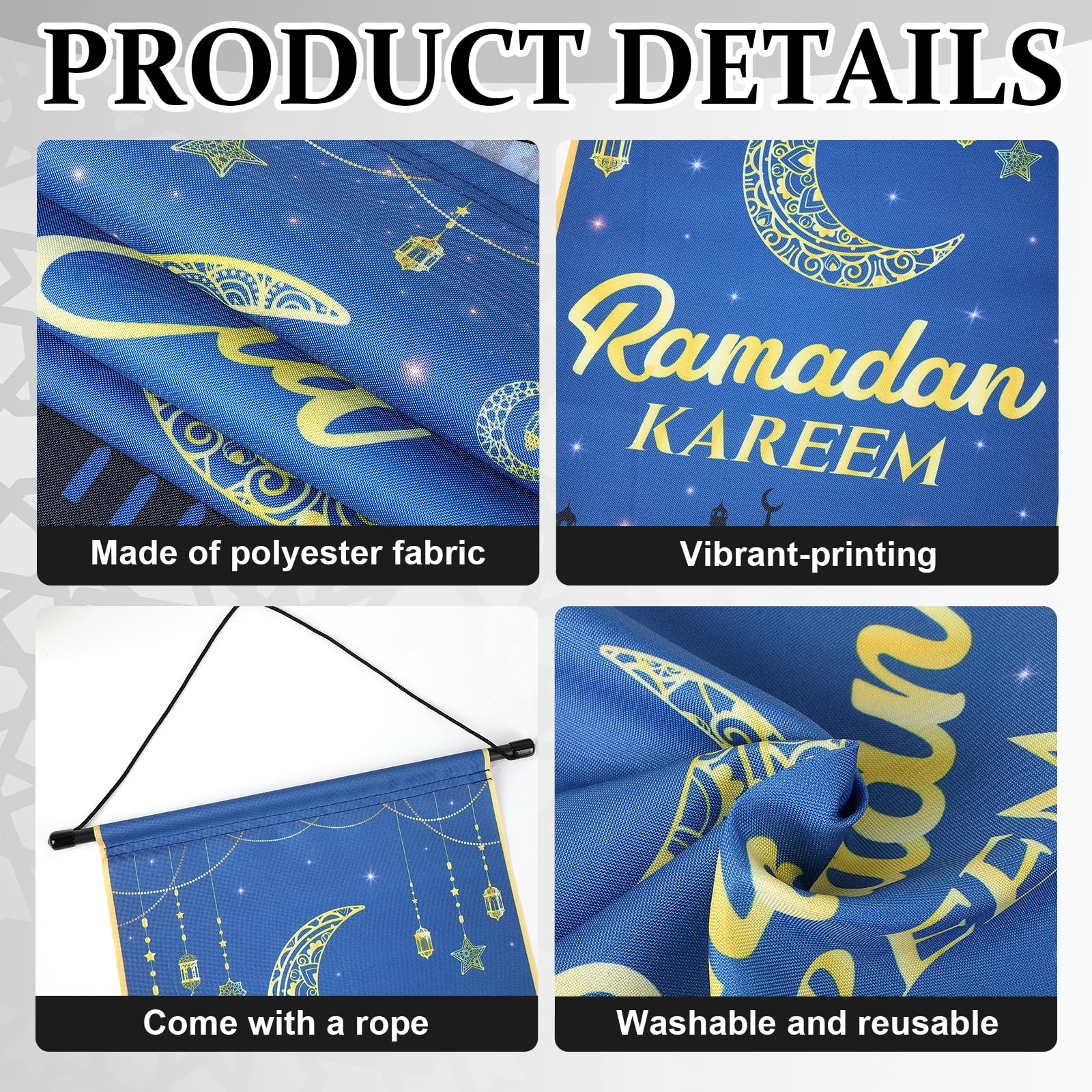 2Pcs Eid Mubarak Decorations Ramadan Kareem Hanging Door Sign Ramadan Mubarak Banner Party Decorations Welcome Wall Banner For P