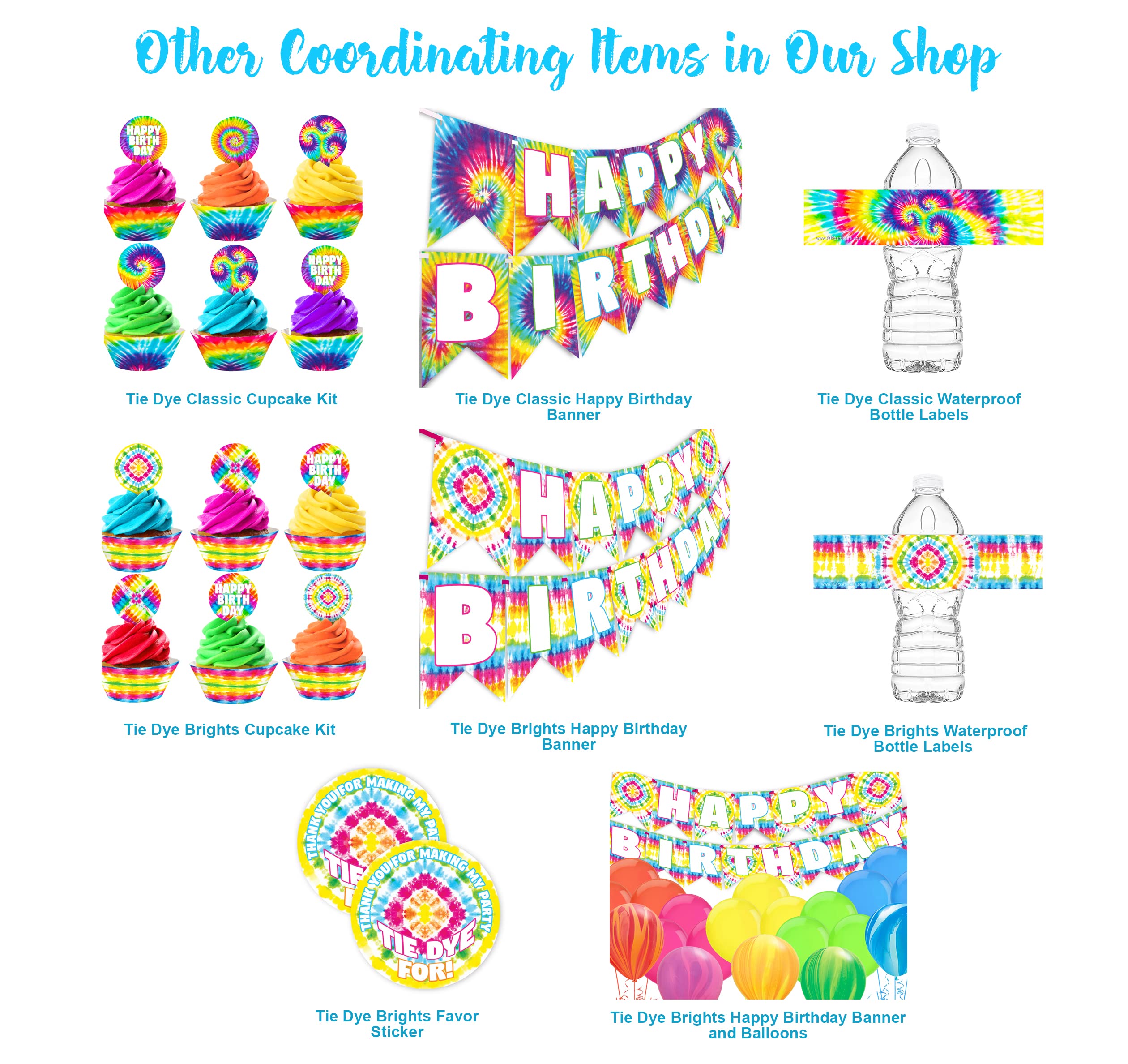 Tie Dye Waterproof Bottle Labels - 20 Bottle Labels - Tie Dye Party Decorations - Tie Dye Party Supplies - Rainbow Party Decorat
