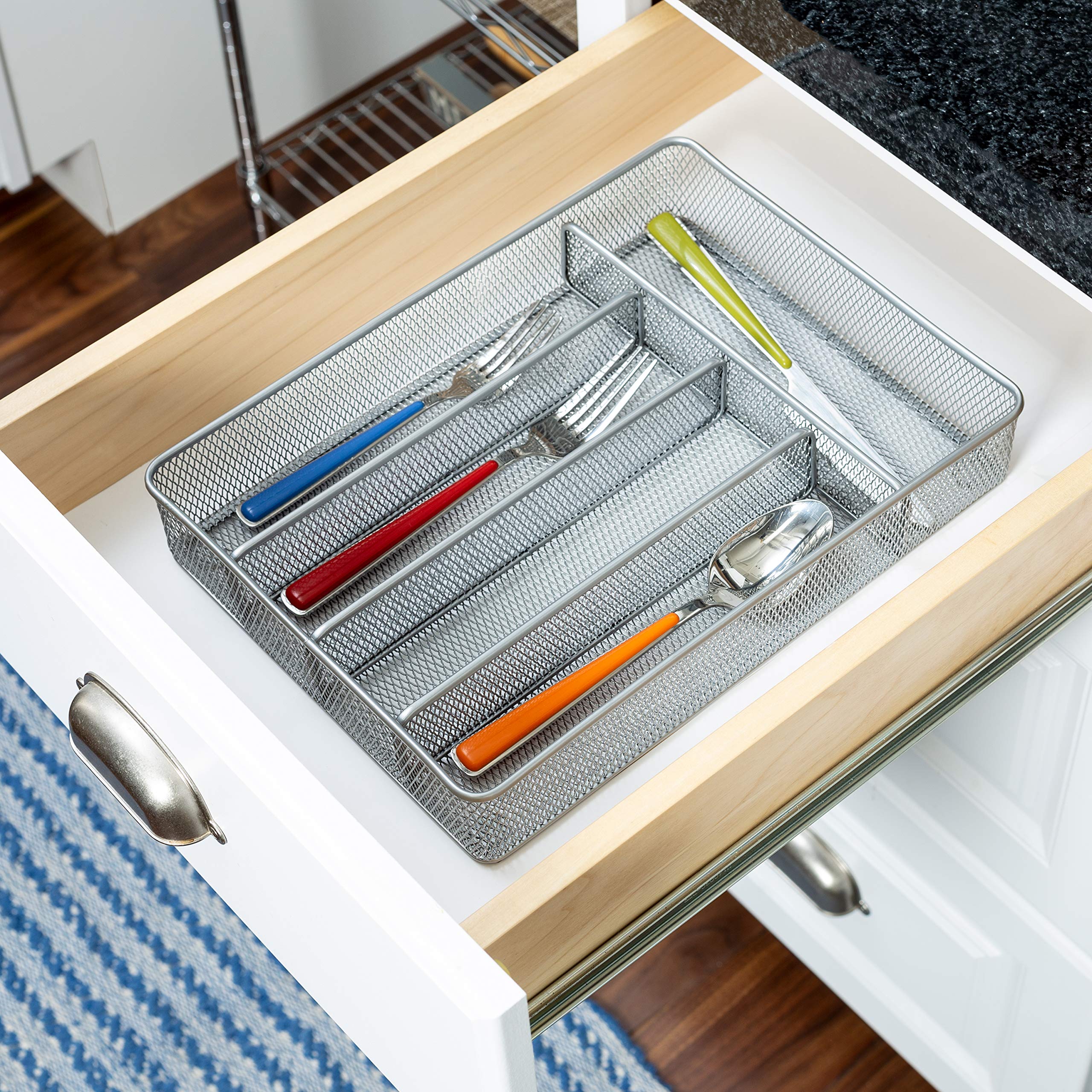 Honey-Can-Do KCH-02154 Steel Mesh 5-Compartment Cutlery Utensil Organizer  Silver Small