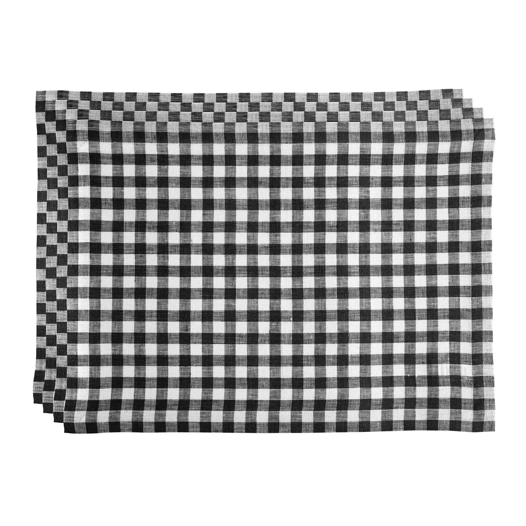 Solino Home Linen Placemats 14 X 19 Inch - 100% Pure Linen Black Plaid Cloth Placemats Set Of 4 - Gingham Check, Washable Fabric
