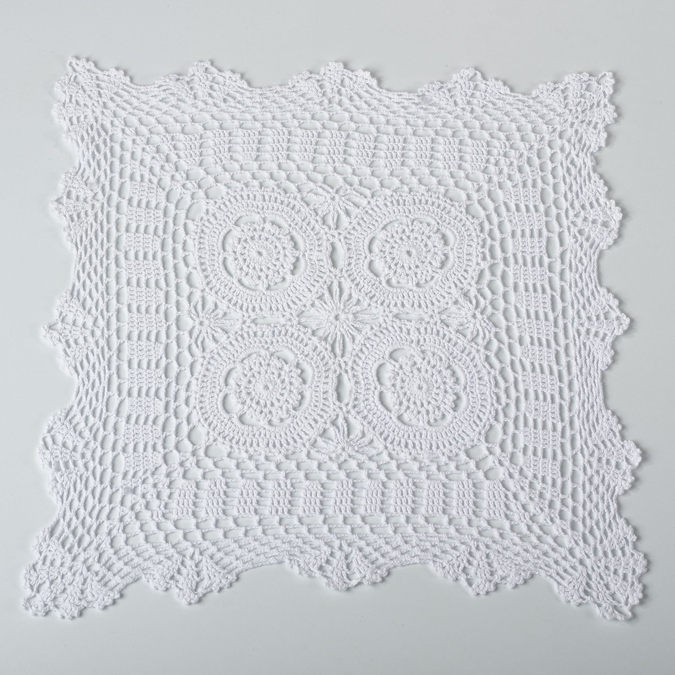 Fennco Styles Handmade Crochet Traycloth Cotton Doilies (White, 18-Inch Square 1-Piece)