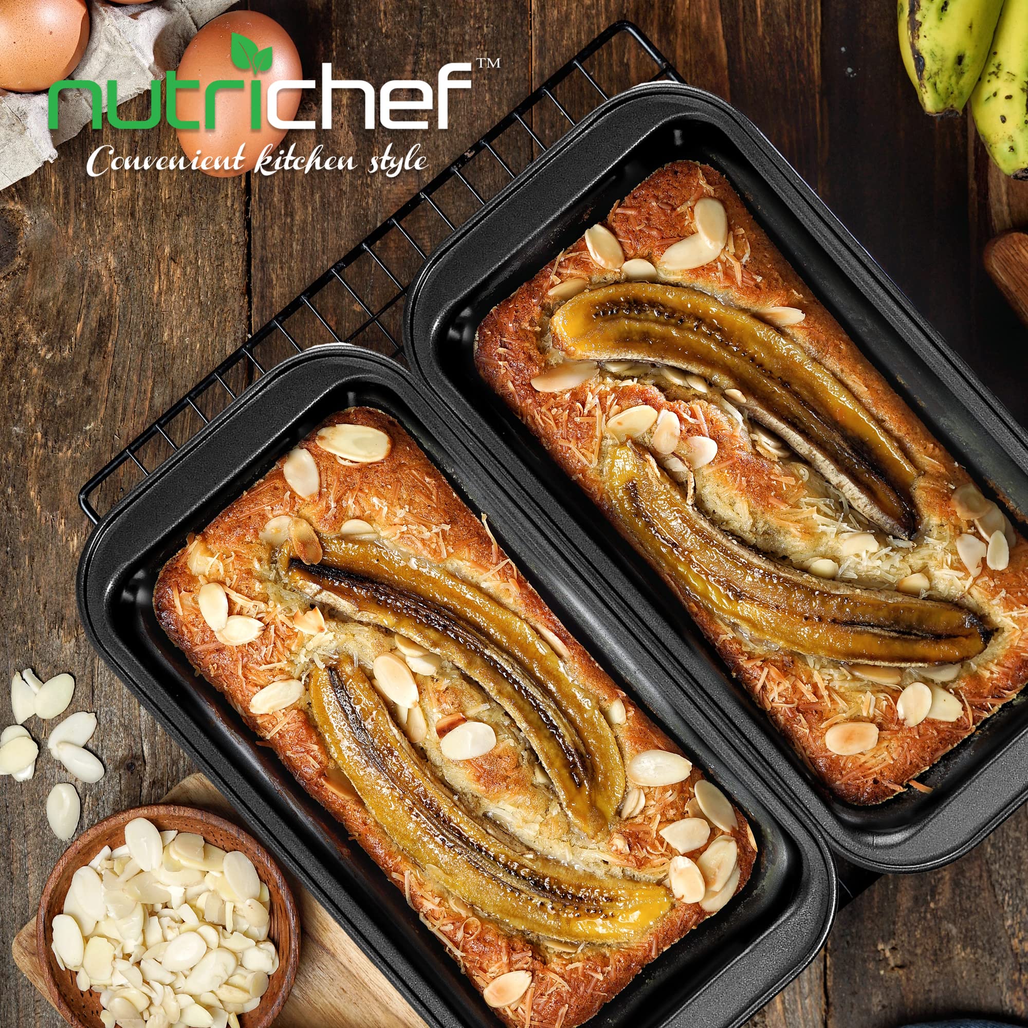 NutriChef 10" Non-Stick Loaf Pan - Premium Carbon Steel, Dishwasher Safe, Black