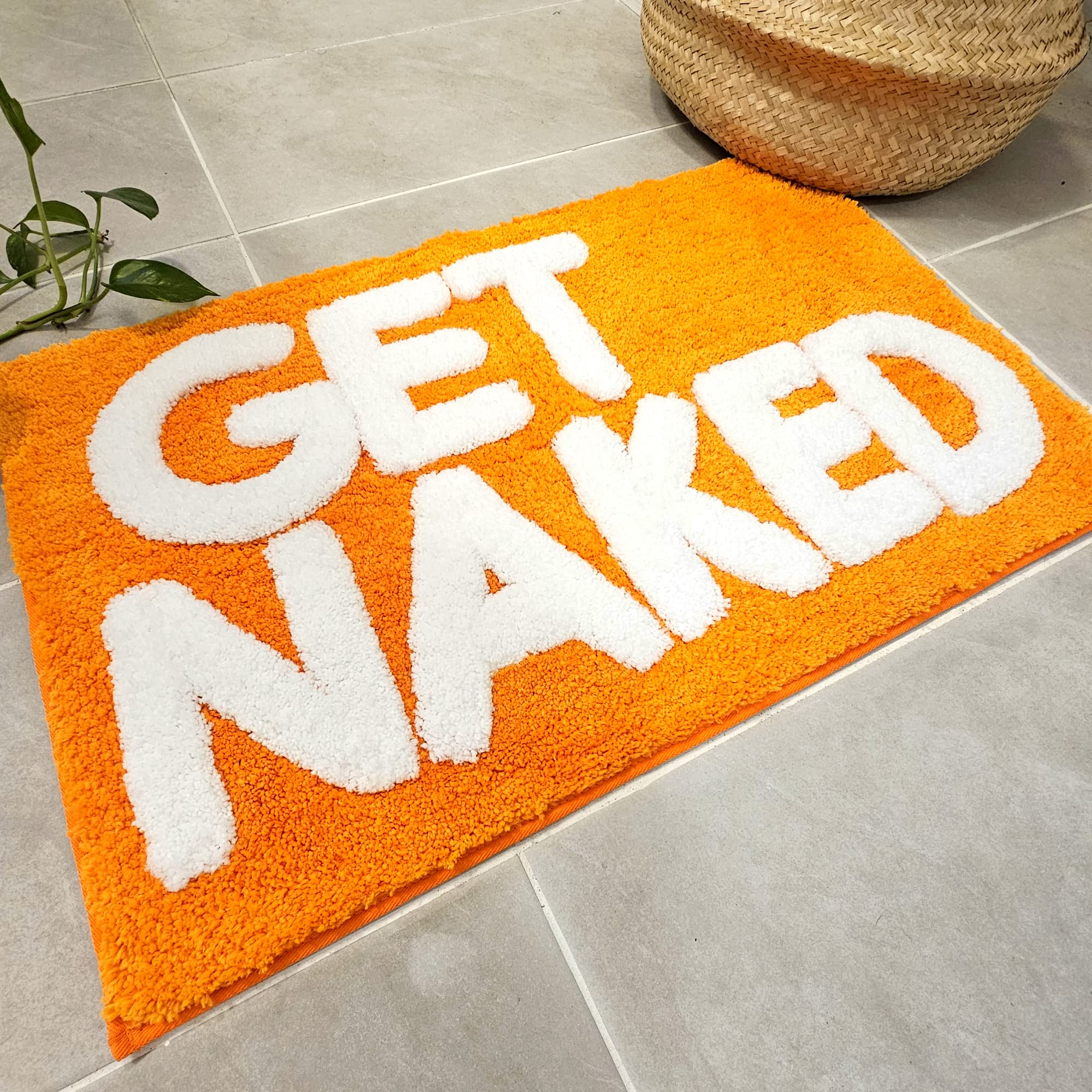 New Mungo Get Naked Bath Mat Orange - Cute Bathroom Rugs  Cute Bath Mat  Apartment Decor  Funny Bath Mat  Fun Bath Mat  Shower Rug  Get Naked Rug  Orange Bathroom Rugs with White Letters - 31'' x 20''