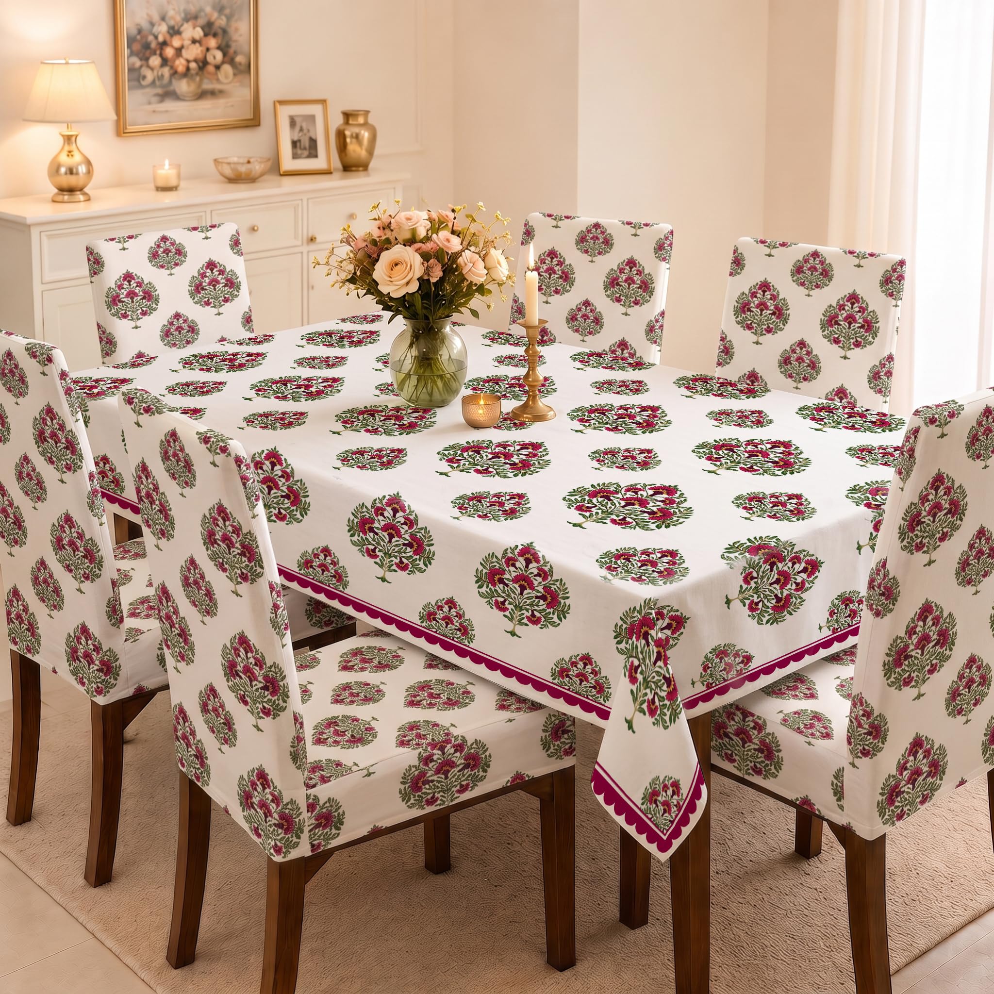 Cloth Fusion Dining Table Cover with 6 Chair Covers, 6 Seater Table Cloth