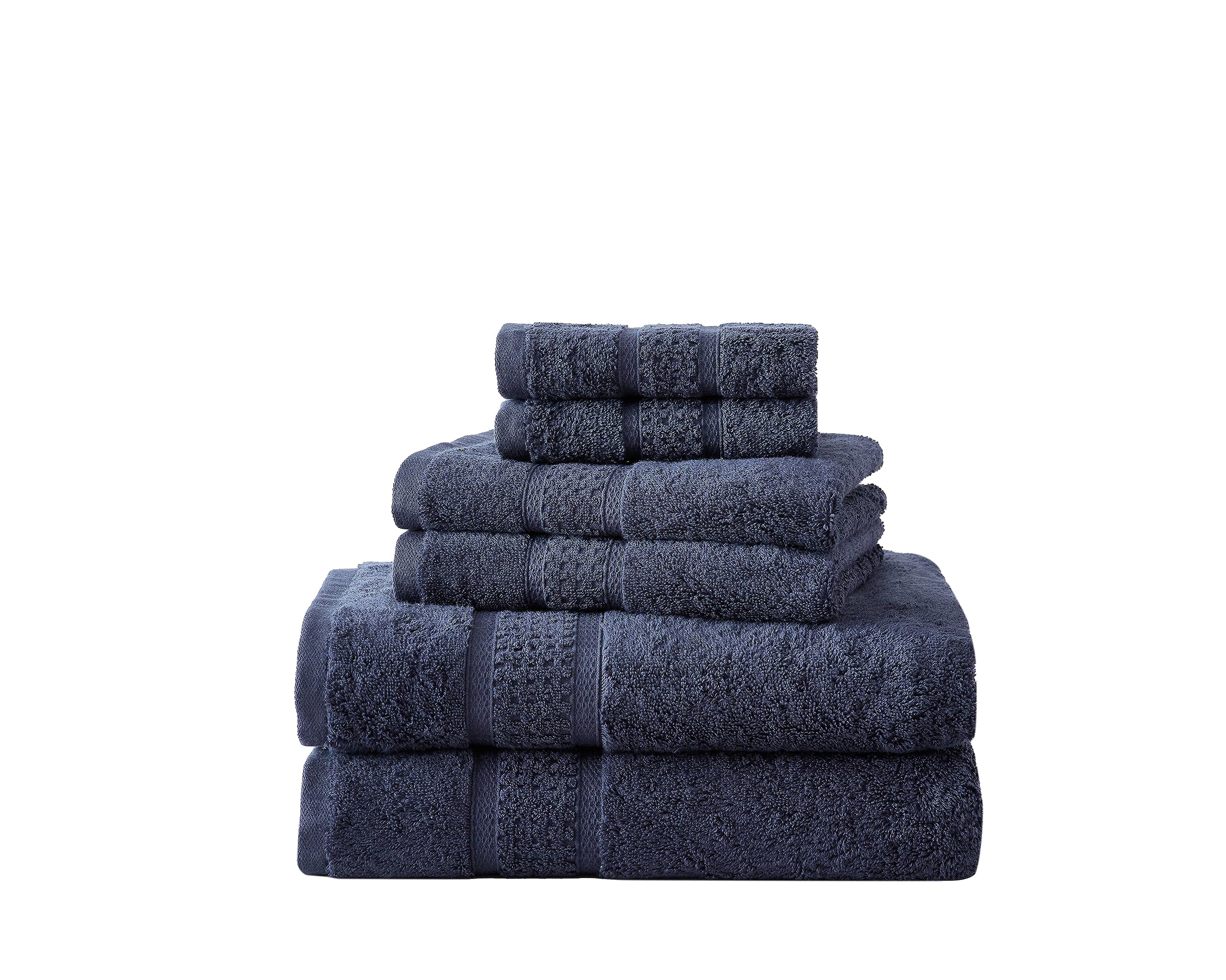Nautica - 6 Piece Bath Towels, Absorbent & Fade Resistant Cotton Towel Set, Fashionable Bathroom Decor (Oceane Navy, 6 Piece)