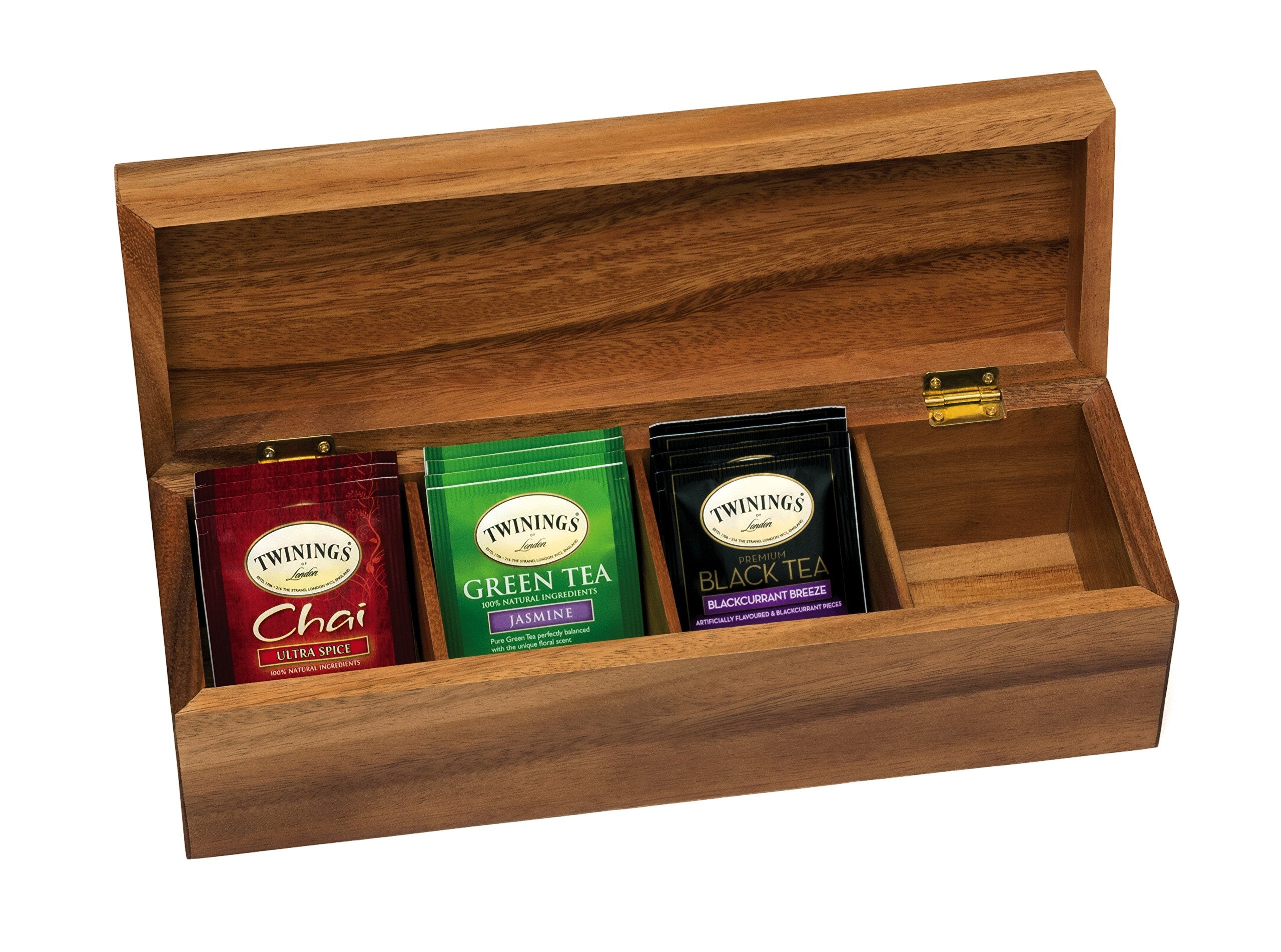 Lipper International Acacia Wood Tea Box With 4 Sections, 12-1/2'' X 4-1/8'' X 3-7/8''