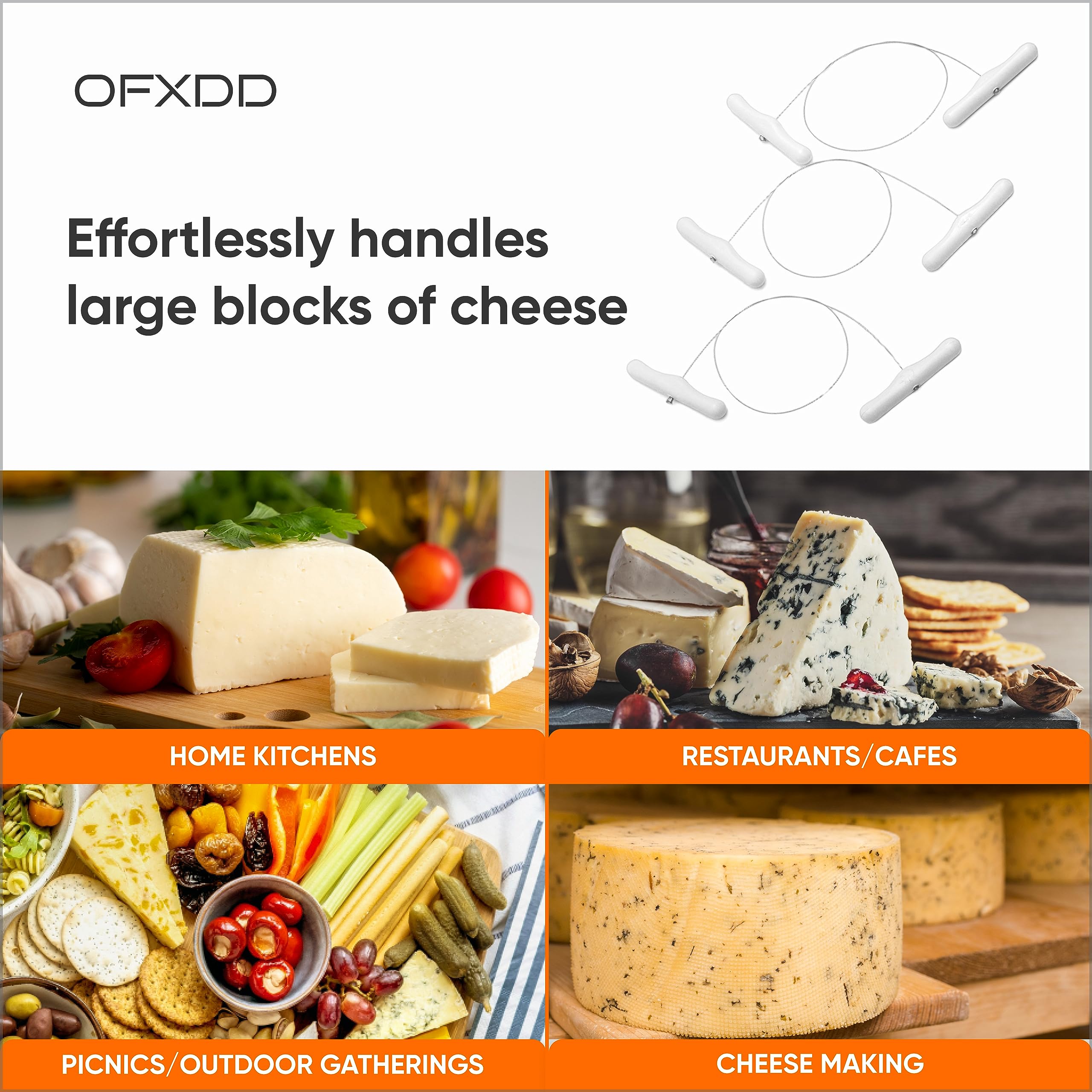 Cheese Slicer Wire 23.6 Inch - Stainless Steel Cheese Cutter With Wire - String For Block Cheese With Handles