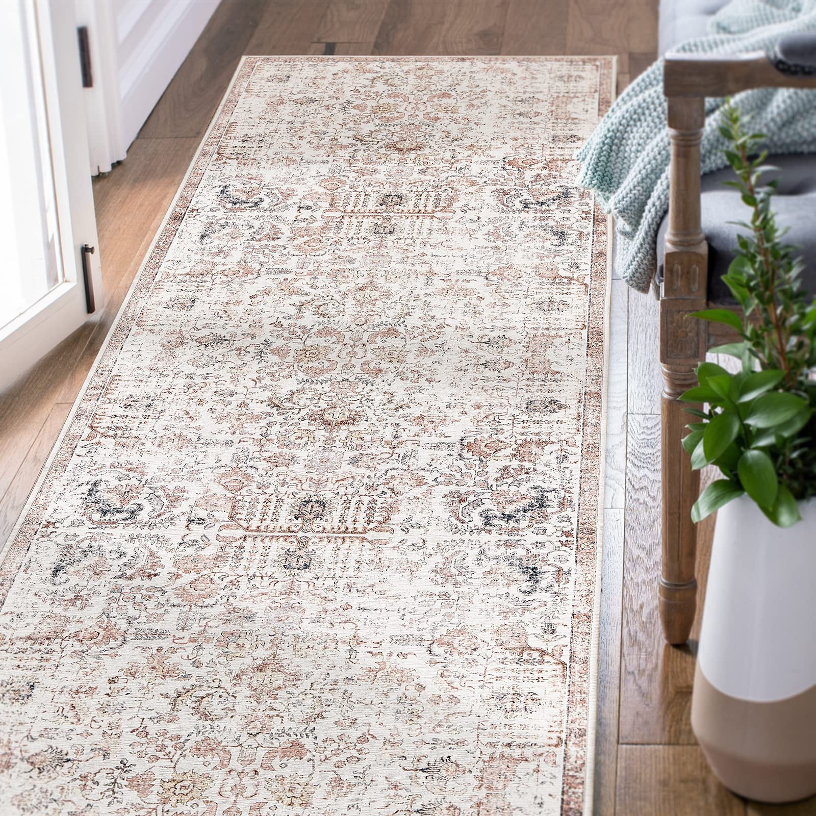 jinchan Rug 2x10 Washable Rug Area Rug Vintage Hallway Indoor Floor Stair Runner Thin Rug Retro Distressed Carpet Red Floral Cou