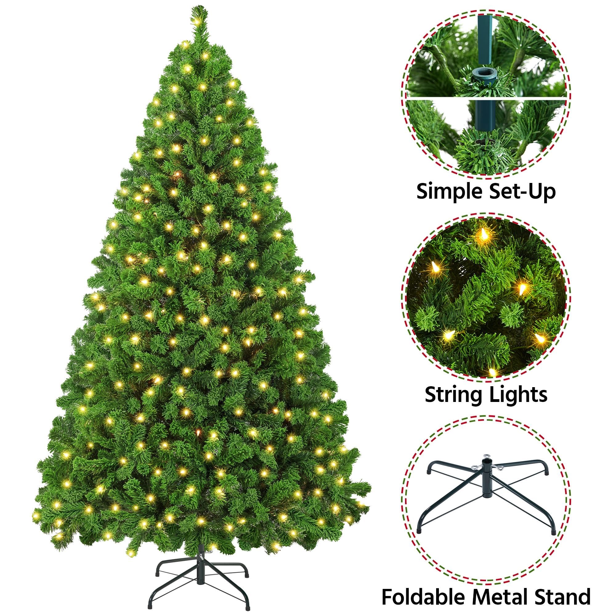 Yaheetech 6ft Pre-lit Artificial Christmas Tree with Incandescent Warm White Lights, Flocked Full Prelighted Xmas Tree with 820