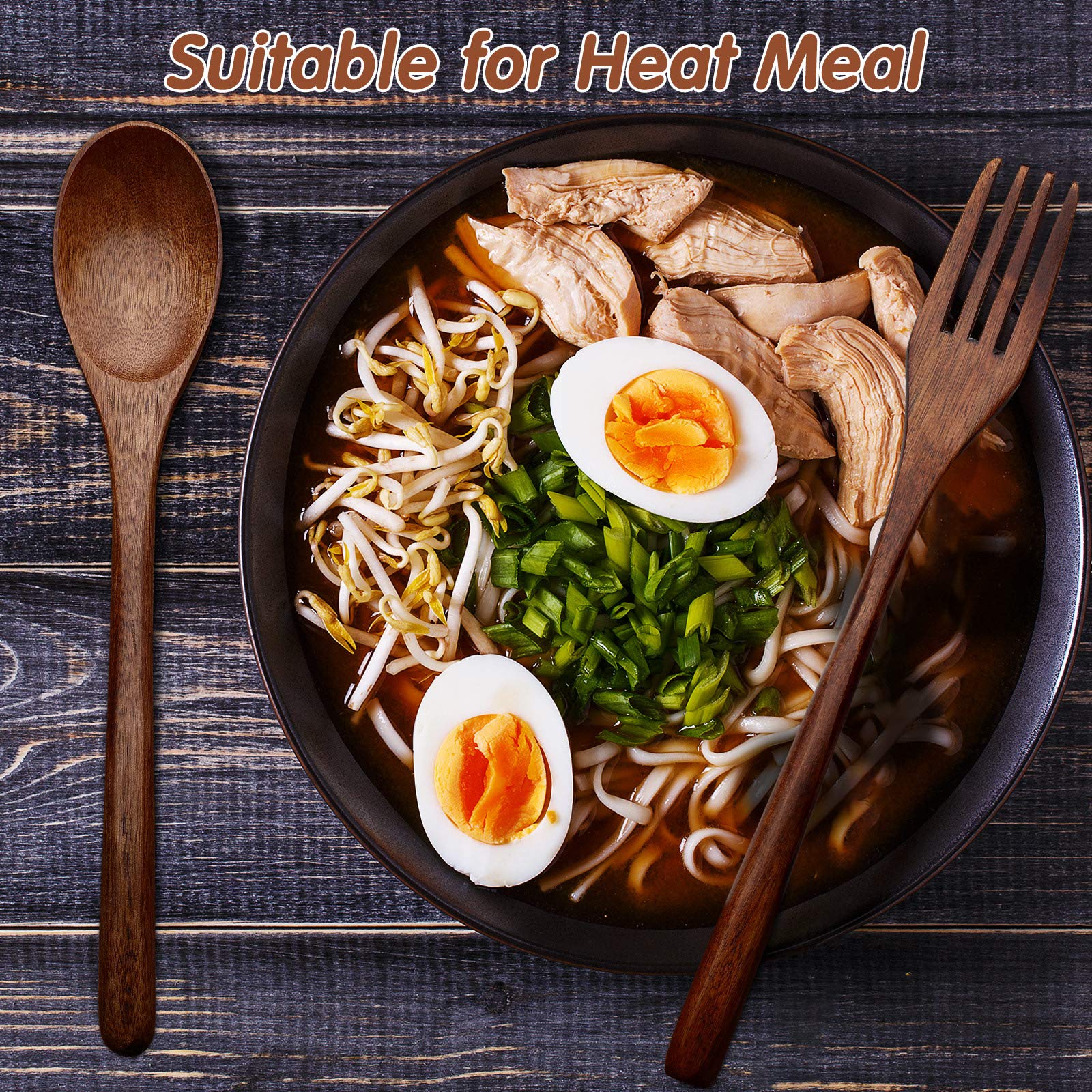 Patelai Wooden Spoons Forks Set Wood Dinner Utensil Set Reusable Flatware Tableware Set Handmade Natural Cutlery Set Includes Wo