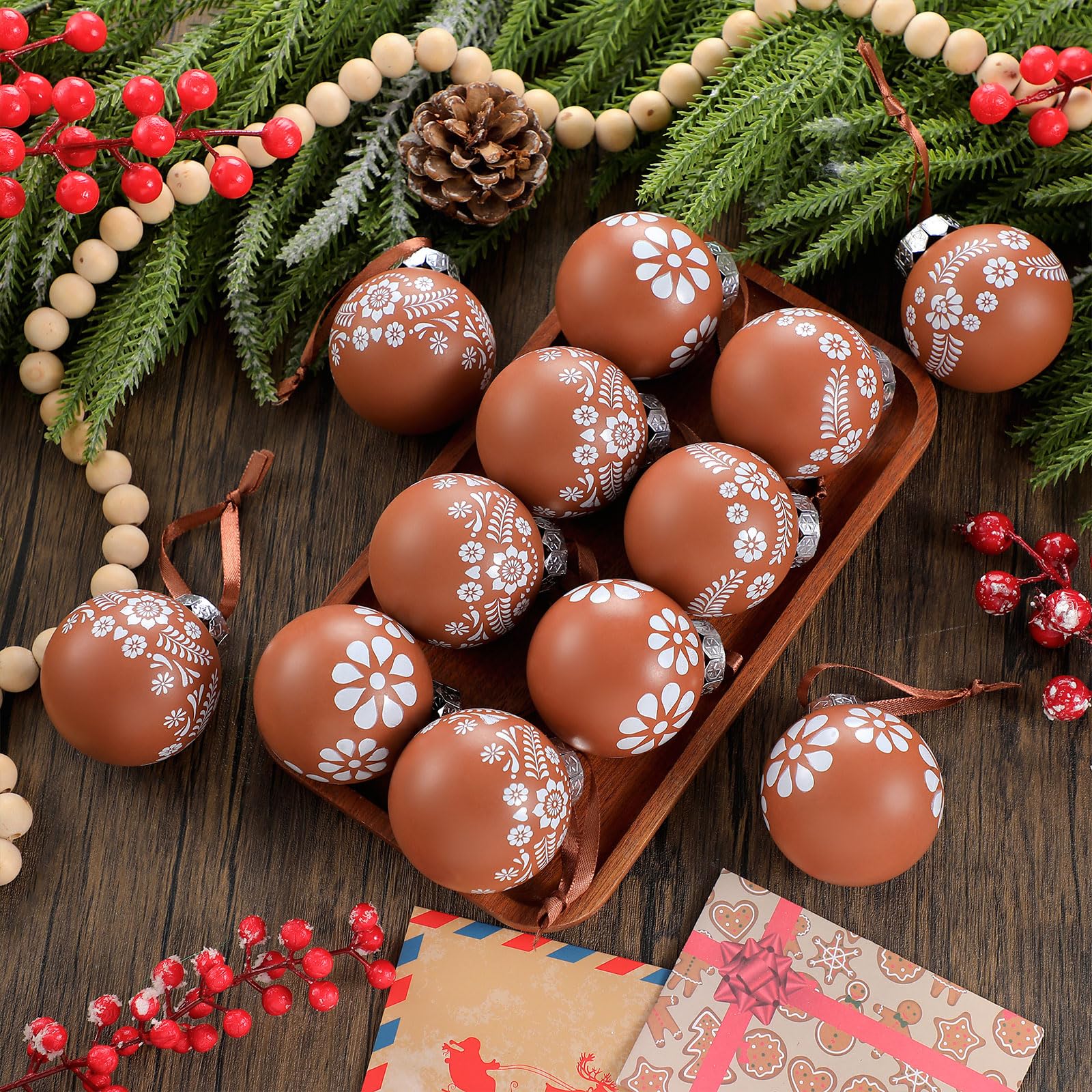 ShinyRelief 12 Pcs Platos De Barro Mexican Christmas Ornaments 2.36 Inch Cielito Lindo Terracotta Xmas Tree Shatterproof Hanging