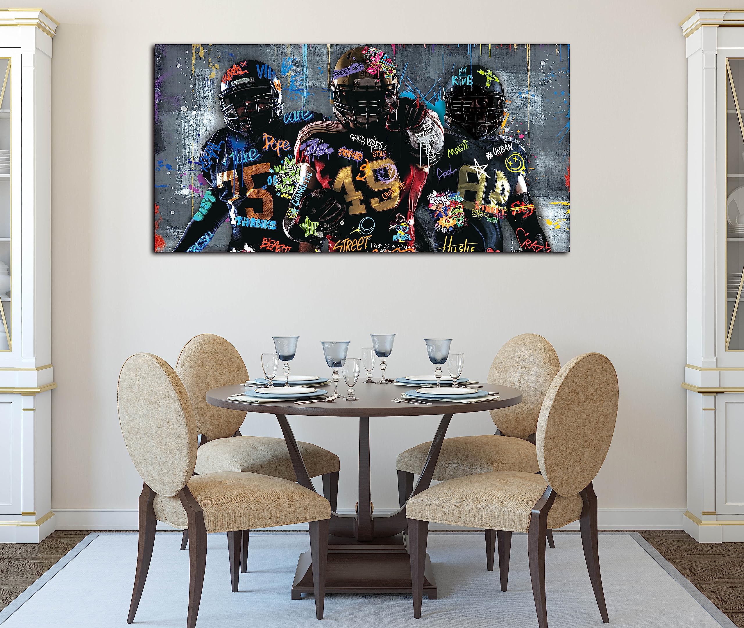 Caneito Graffiti Rugby Wall Art For Living Room, Large Canvas Wall Art Print Painting For Bedroom, Cool Sport Picture Wall Decor