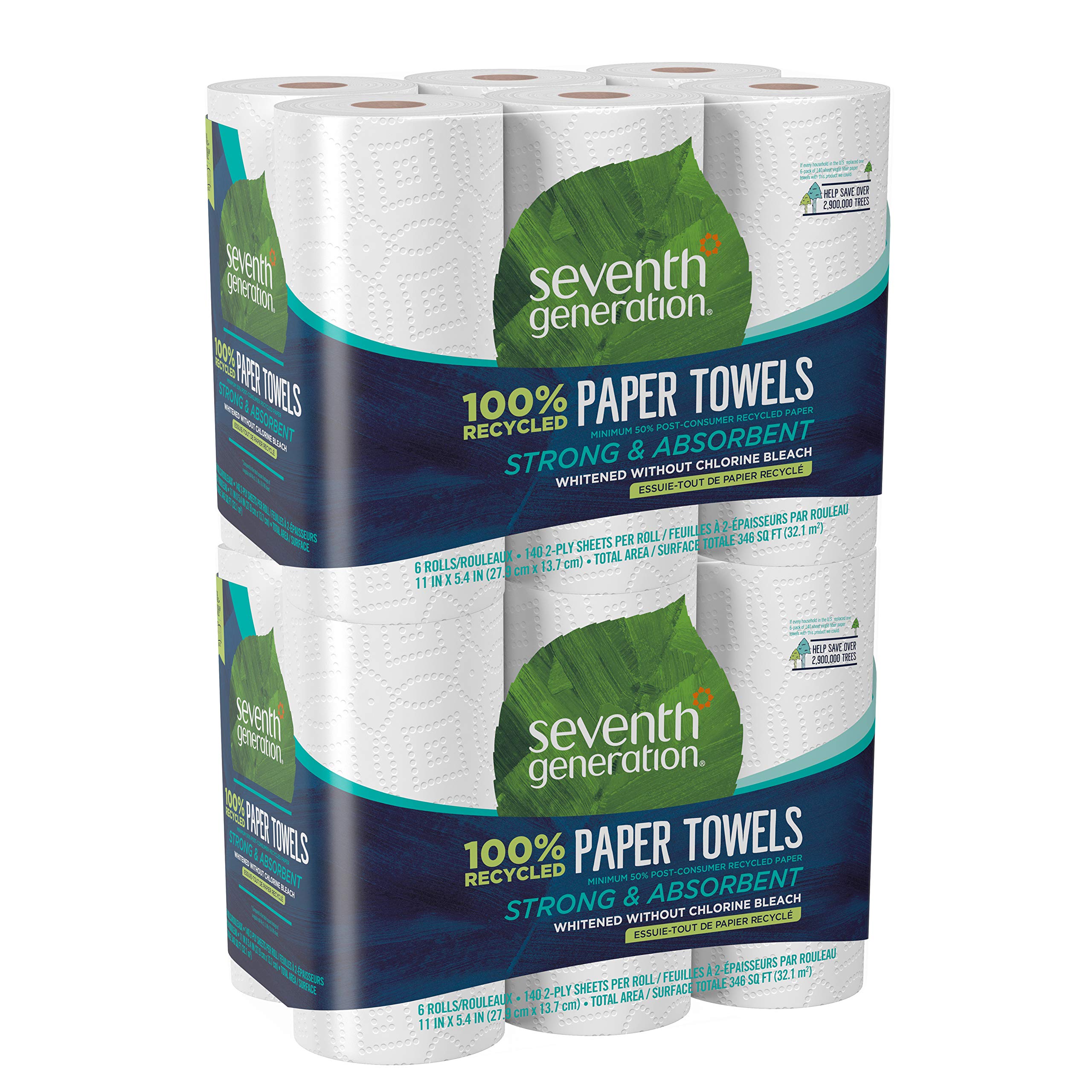 Seventh Generation Paper Towels, 100% Recycled Paper, 2-Ply, 6 Roll, 6 Count (Pack Of 2)