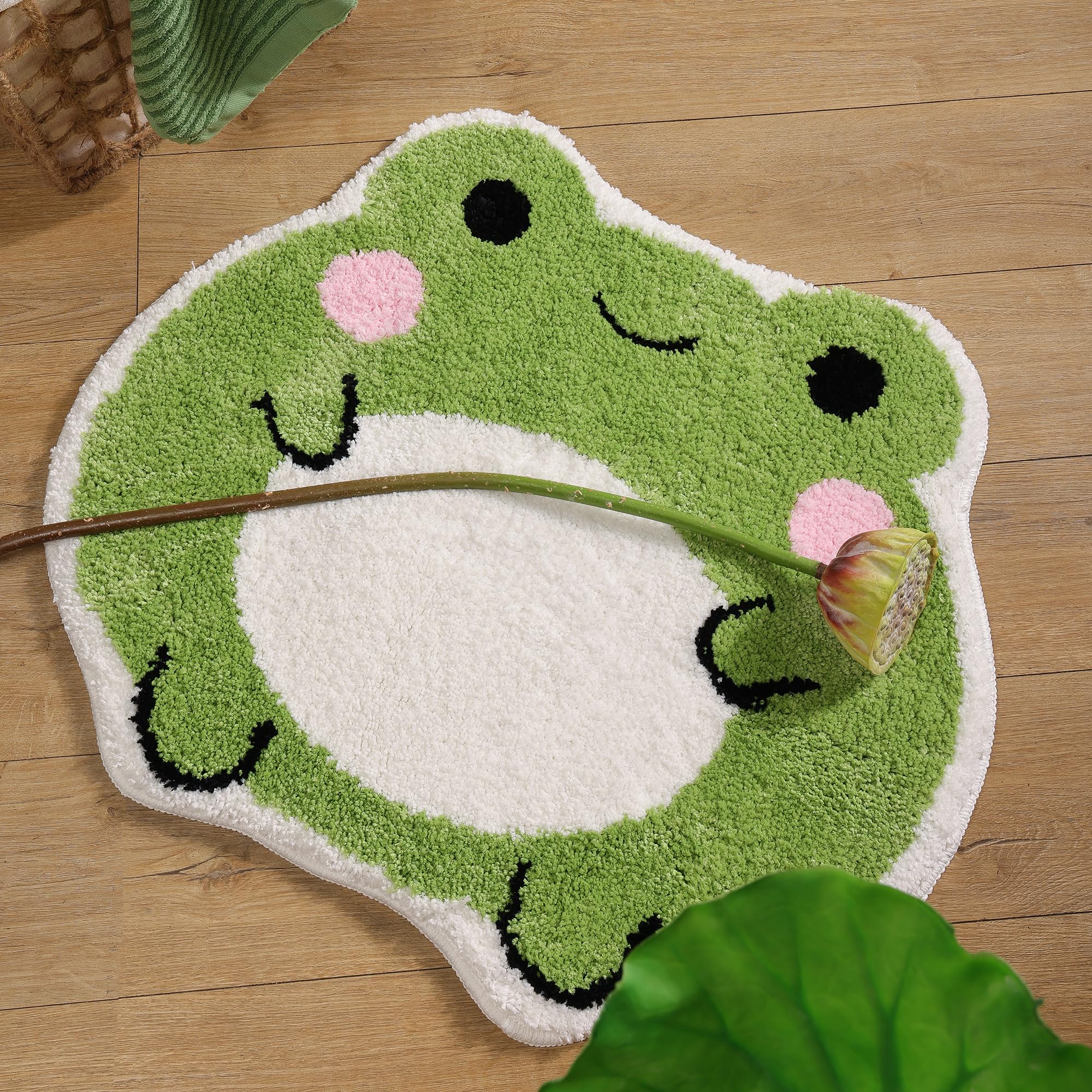 Panstar Cute Bath Mat Non Slip Frog Bath Rug For Bathroom, Luxury Absorbent Bathroom Mats, Fun Animal Shaped Shaggy Shower Rugs