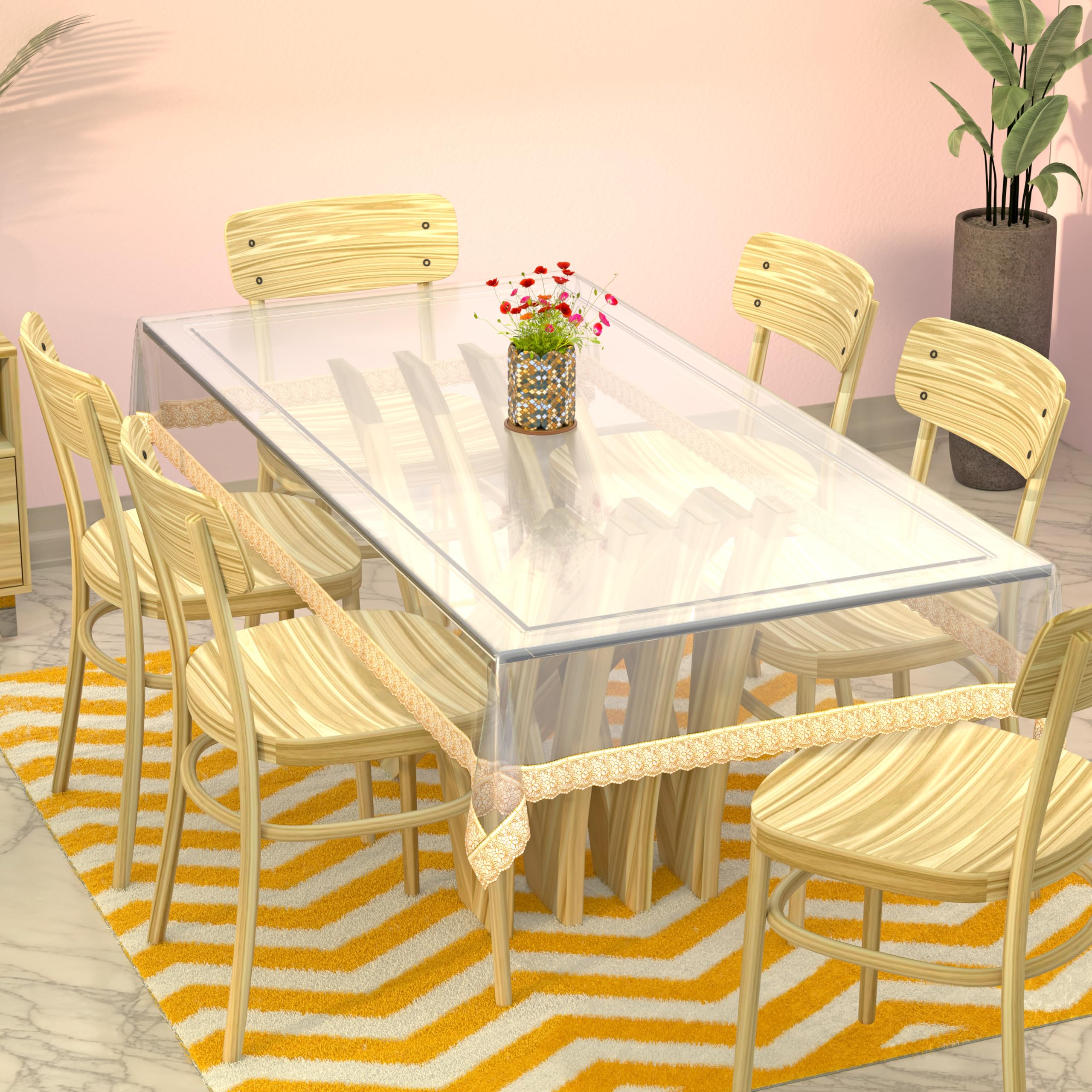 Kuber Industries Pvc 6 Seater Transparent Dining Table Cover - Gold,Ctcompst01