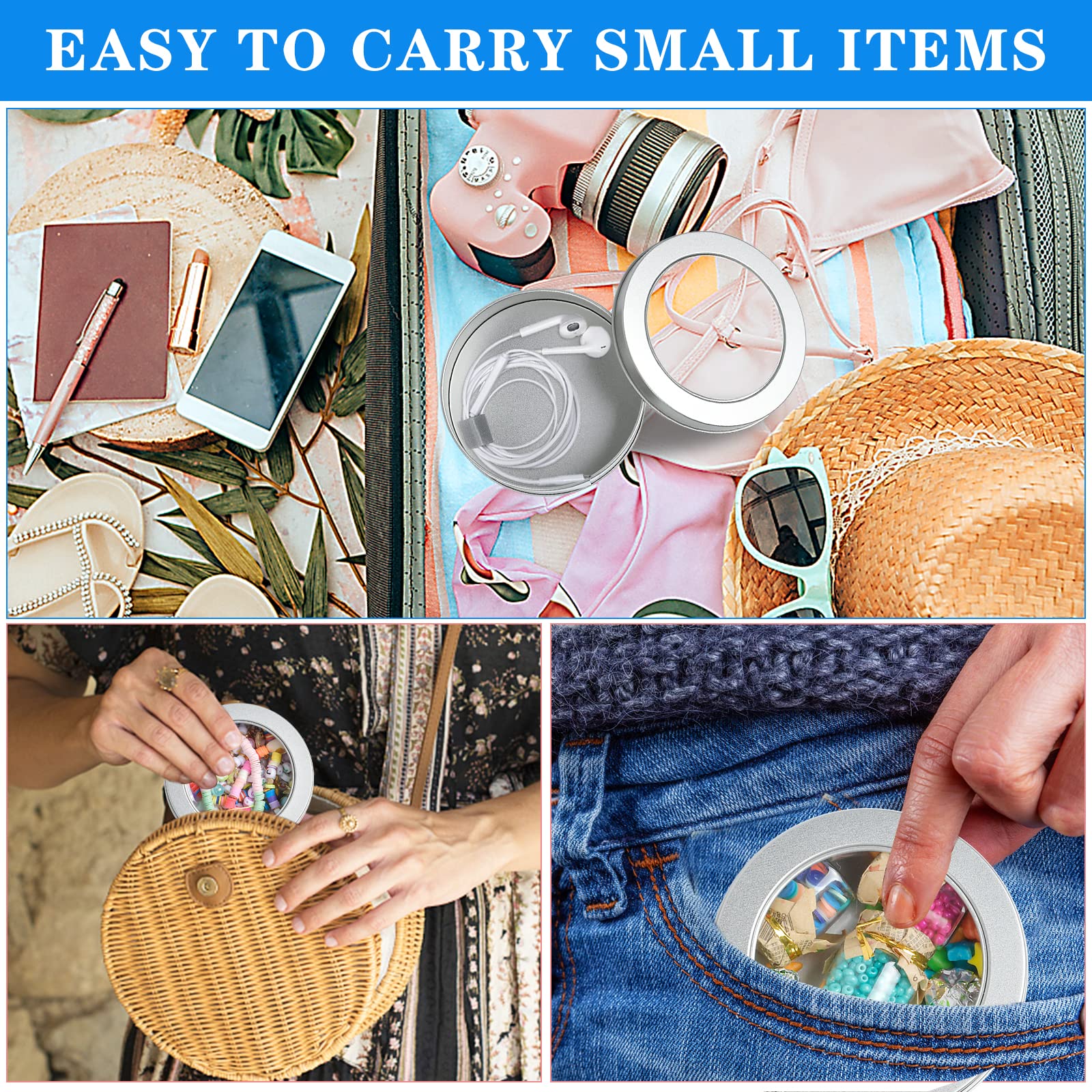 Milkary Metal Tin Cans, 20 Pack 6 Ounce Round Empty Containers, Metal Tins With Clear Lids For Kitchen Office Aromatherapy, Cand