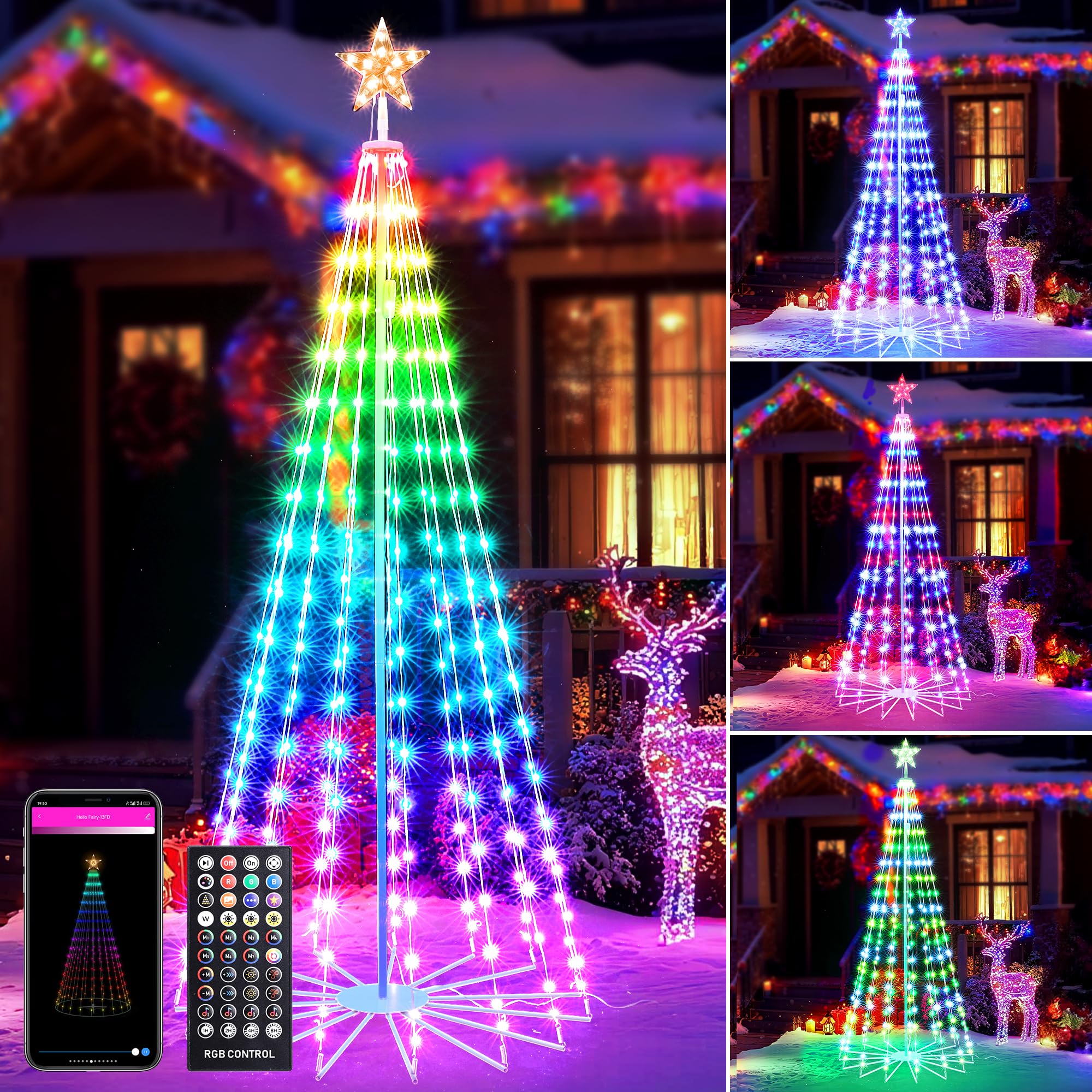 Joomer Christmas Tree Star Lights, 8FT 340LED Smart Orange Purple Light with Remote Timer Music Sync Bluetooth App Controlled RG