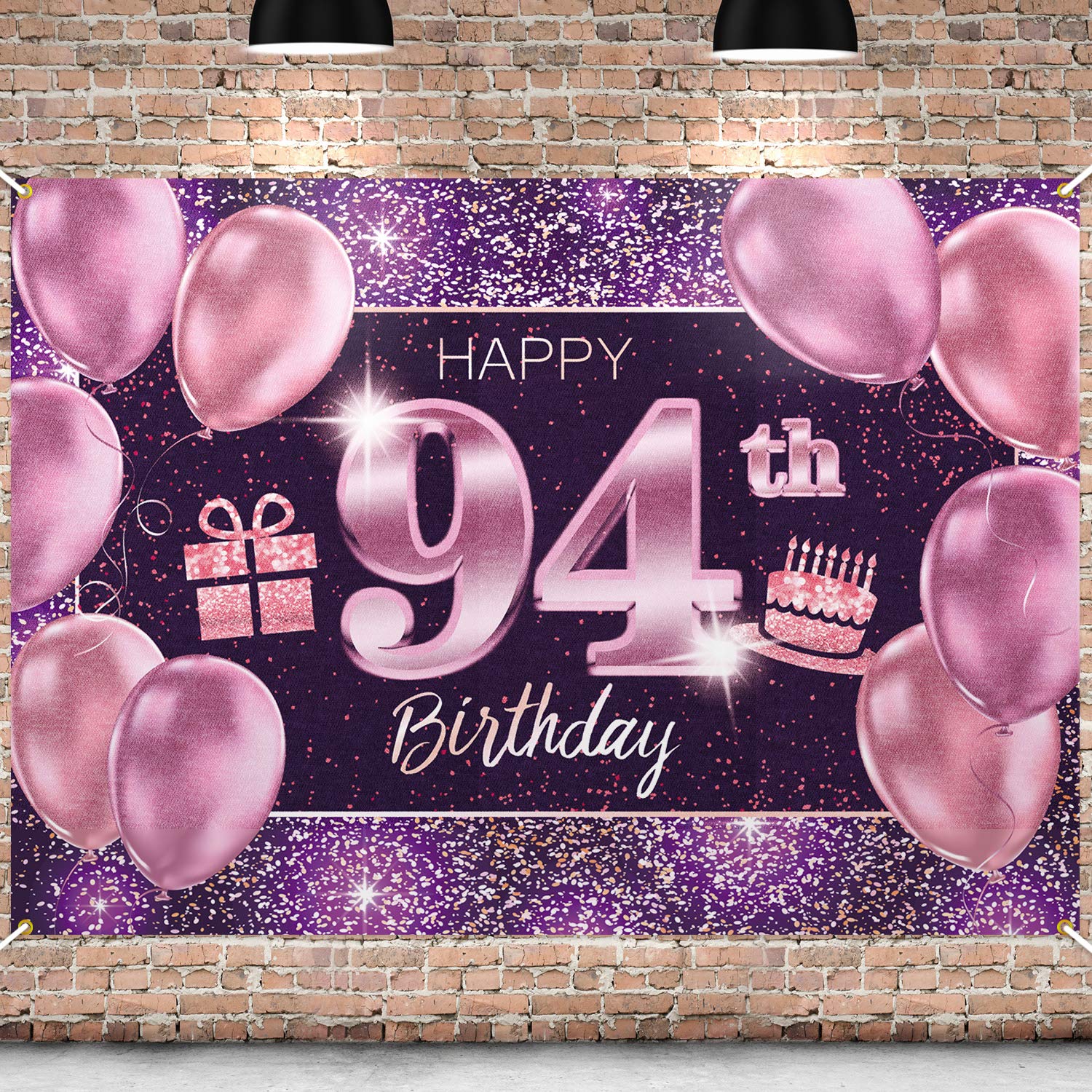 Pakboom Happy 94Th Birthday Banner Backdrop - 94 Birthday Party Decorations Supplies For Women - Pink Purple Gold 4 X 6Ft