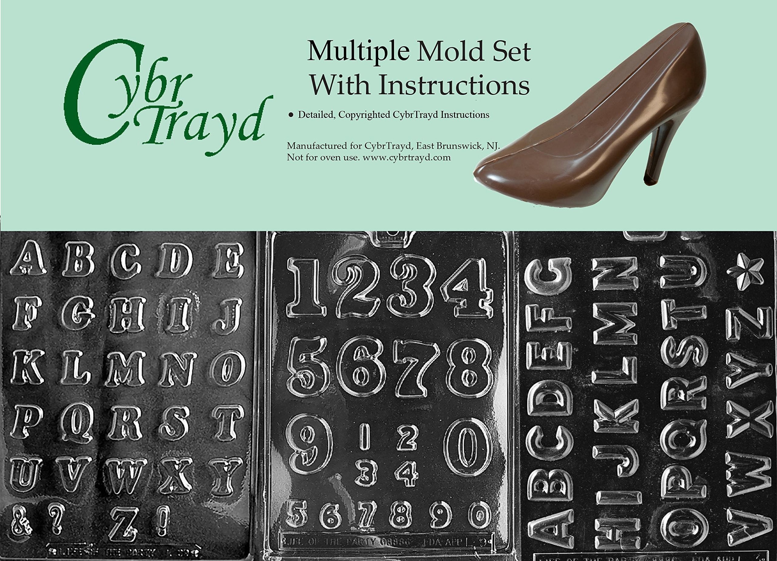 Cybrtrayd 3-Piece Numbers And Letters Chocolate Molds