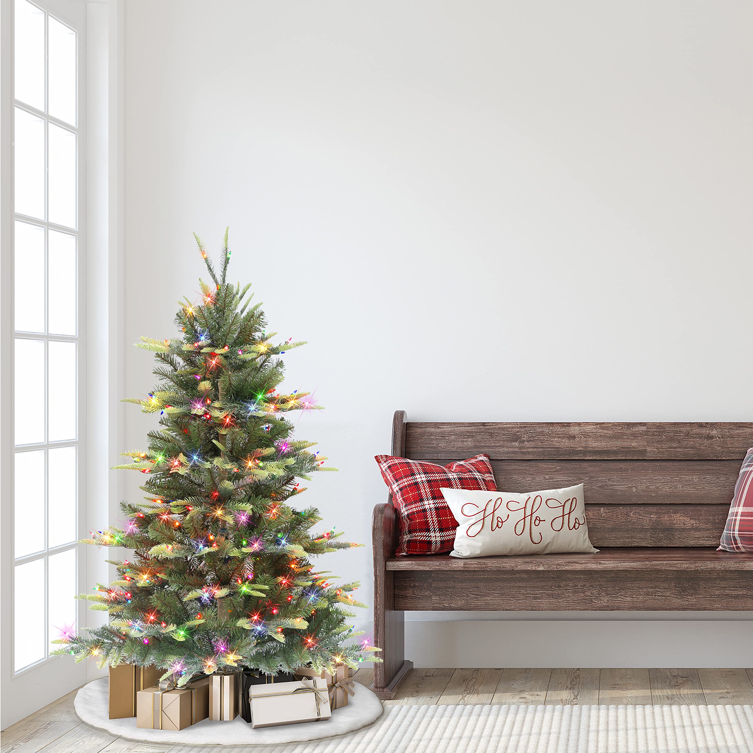 4 .5 ft Pre-lit Aspen Fir Tree, 411 PE/PVC Tips, 250 UL Multi-Color Incandescent Lights