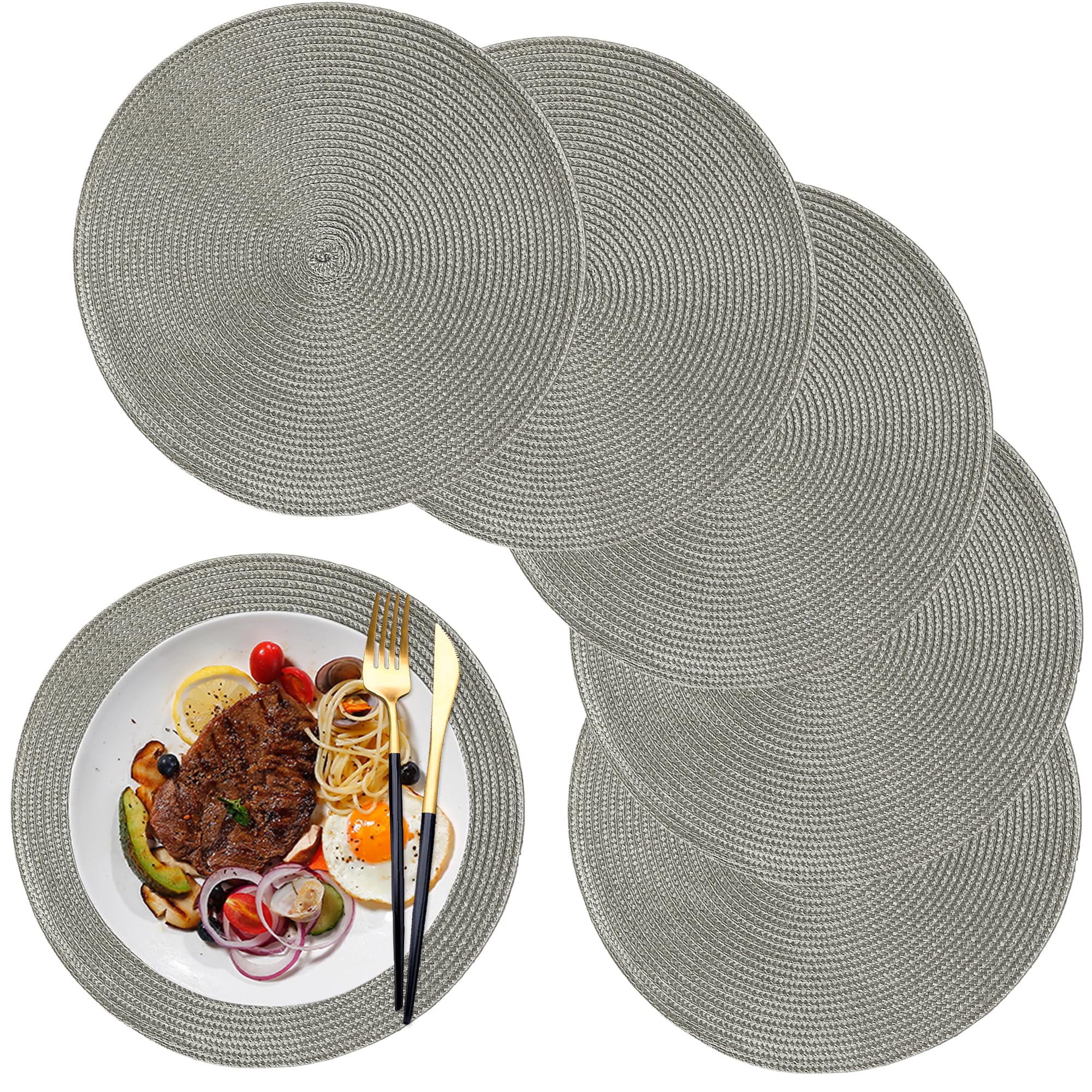 Wanyd Placemats Round Placemats For Dining Table Set Of 6,Small Circle Placemats Washable 12.6 Inch Heat Resistant Anti Slip Tab