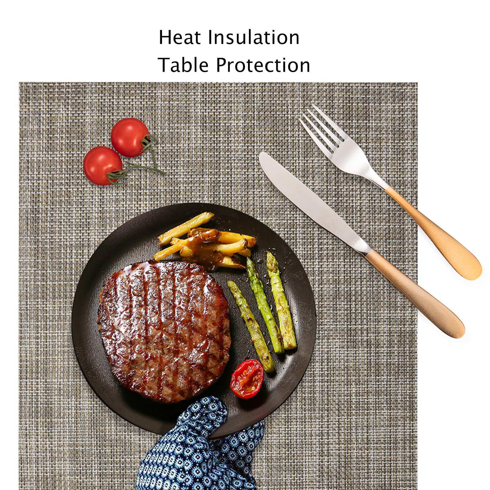 Myir Jun Placemats Set 4, Place Mats Indoor Set Of 4 Table Mats Non-Slip Heatproof Woven Placemats For Dining Table Fabric Place