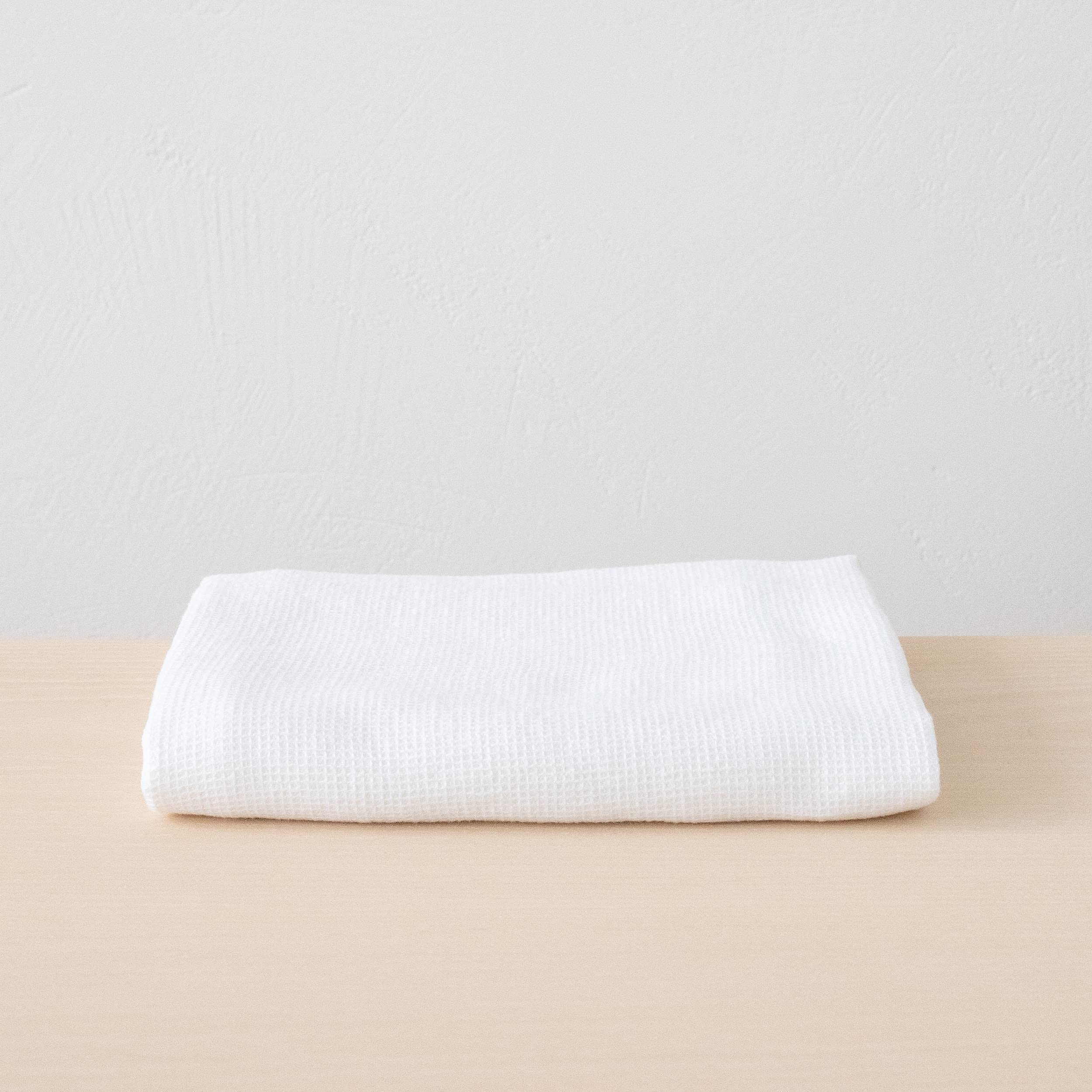 Linenme Washed Waffle Linen Bath Towel, 30'' X 51'', Optical White, Prewashed 100% Linen, Made In Europe, Bath Sheet, European L