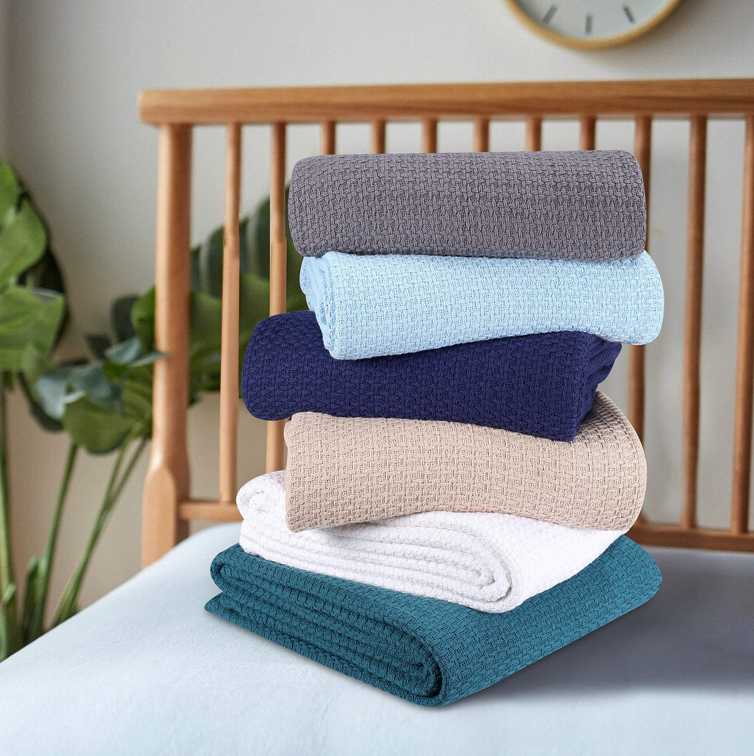 Elvana Home 100 Cotton Bed Blanket, Breathable Bed Blanket Full - Queen Size, Cotton Thermal Blankets Full - Queen, Perfect For