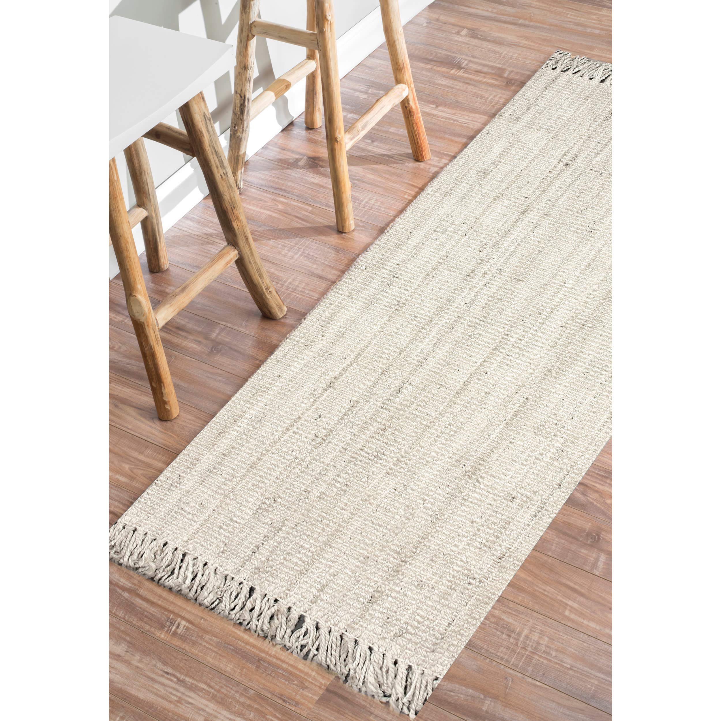 nuLOOM 2x10 Daniela Jute Tassel Hand Woven Area Rug, Off White, Solid Chunky Farmhouse Design, Natural Fiber, For Bedroom, Dinin