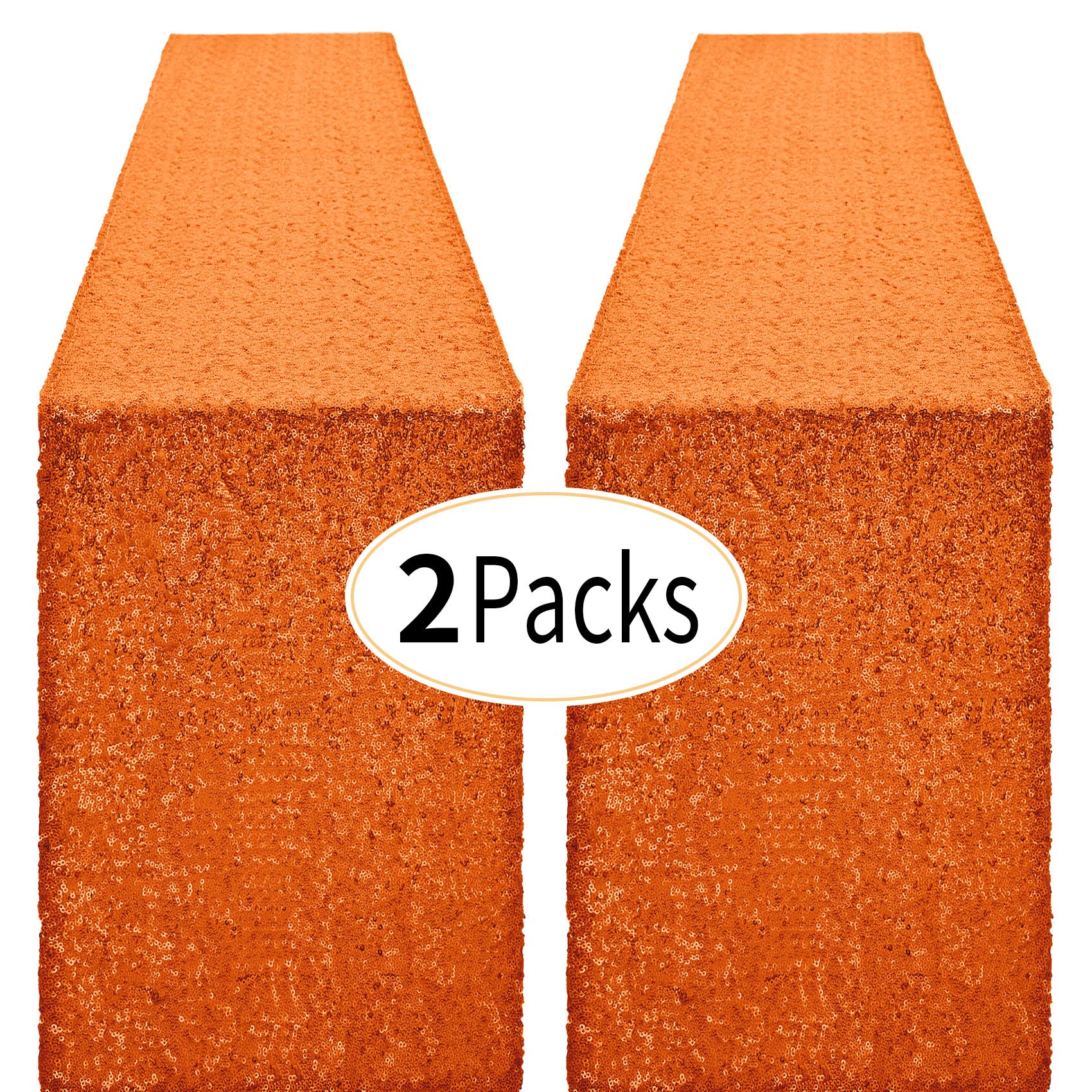 2 Packs 12 X 72 Inches Orange Sequin Table Runner, Glitter Runner For Birthday Party Supplies Decorations Wedding Bachelorette H