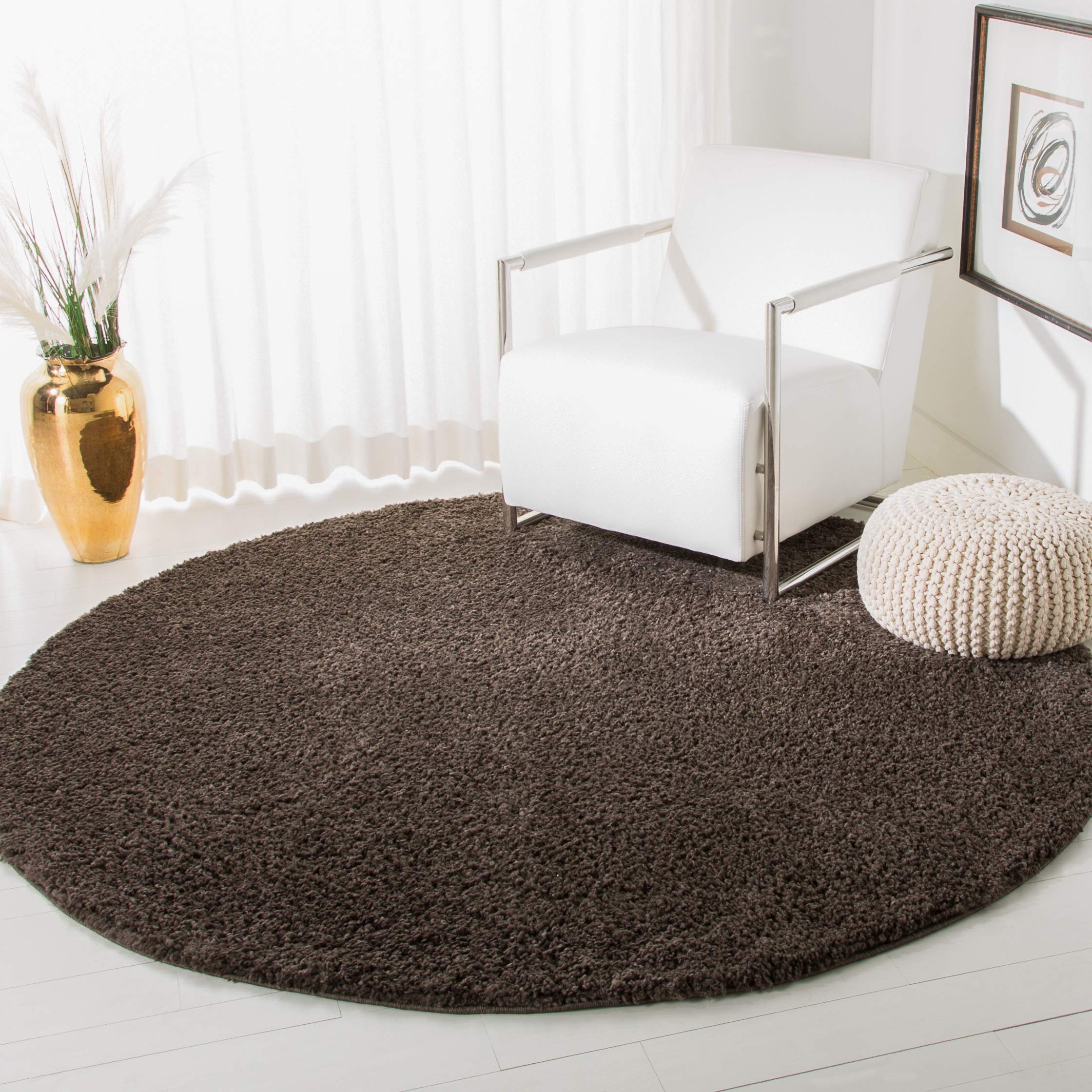 SAFAVIEH August Shag Collection Area Rug - 4 Round, Brown, Solid Design, Non-Shedding & Easy Care, 1.2-inch Thick Ideal for Hig