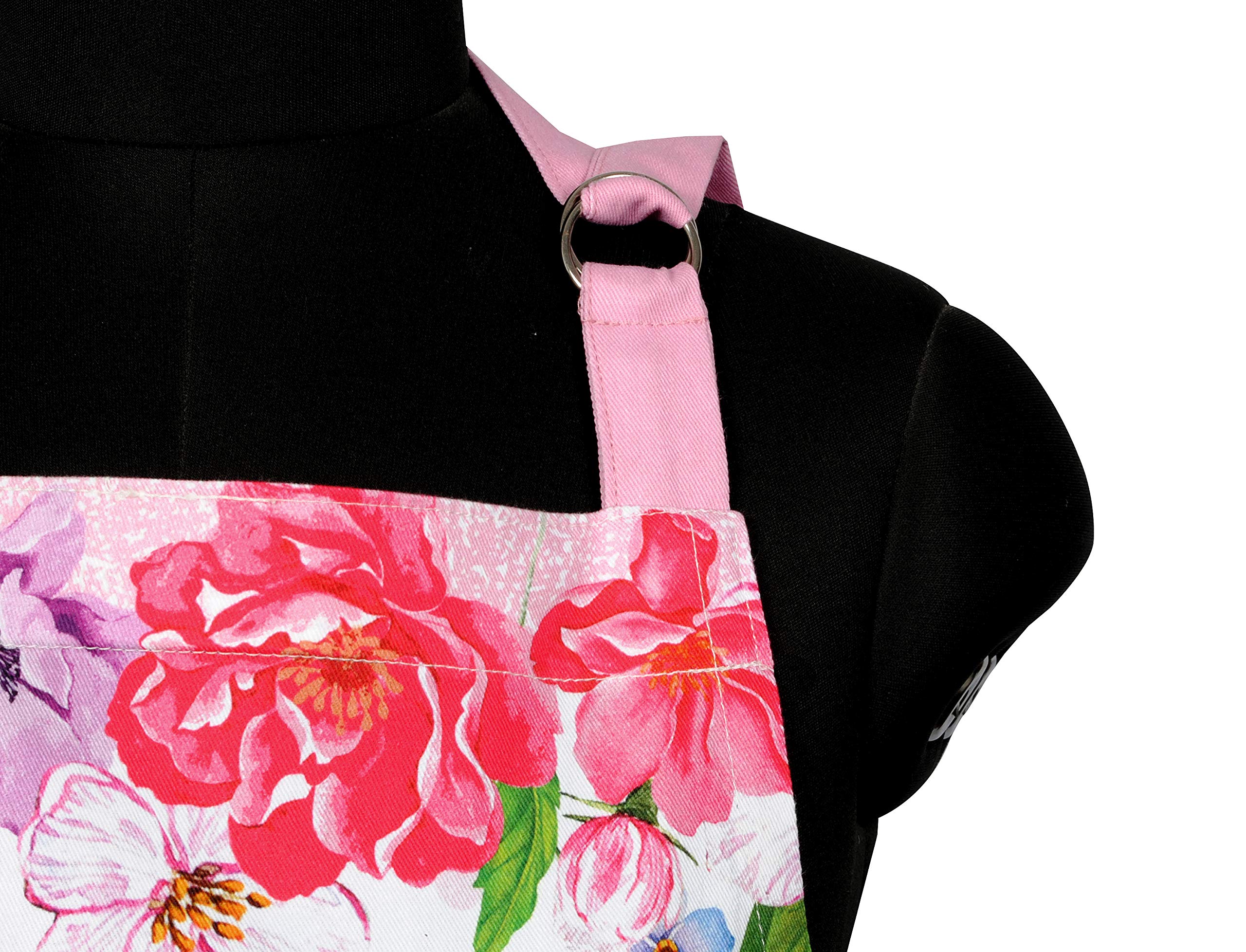 Amour Infini Spring Floral Apron | 27.5 X 33 Inches | 100% Natural Cotton | Womens Apron For Cooking, Baking, Gardening | Conven