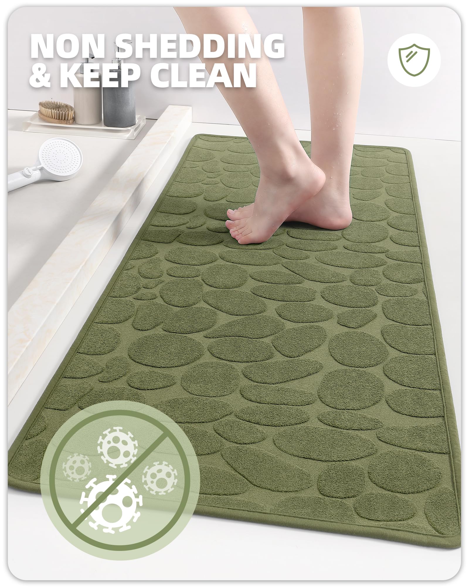 Color&Geometry Quick Dry Thin Bathroom Rugs Fit Under Door- Super Absorbent, Non Slip Rubber Backing, Non Shedding, Washable Gre
