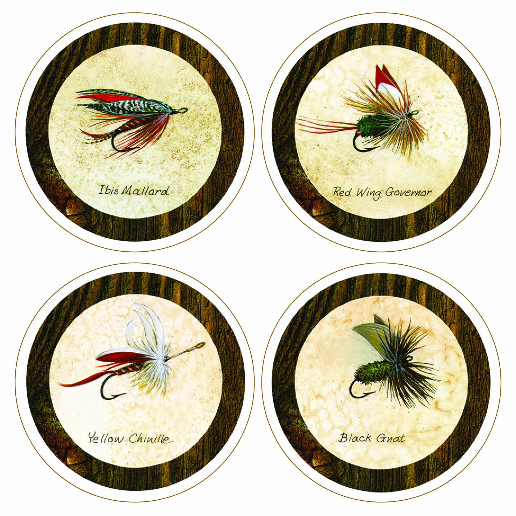 Coasterstone ''Arnie Fisk-Fishing Flies Collection'' Absorbent Coasters, 4-1/4-Inch, Set Of 4