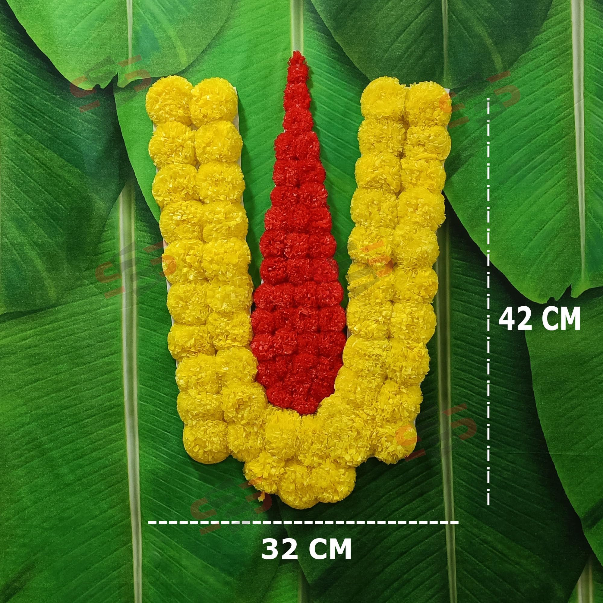 S2S Plastic Venkateswara Swami Namalu Artificial Fluffy Marigold Flowers Backdrop Wall Door For Pooja Decoration Traditional Bac