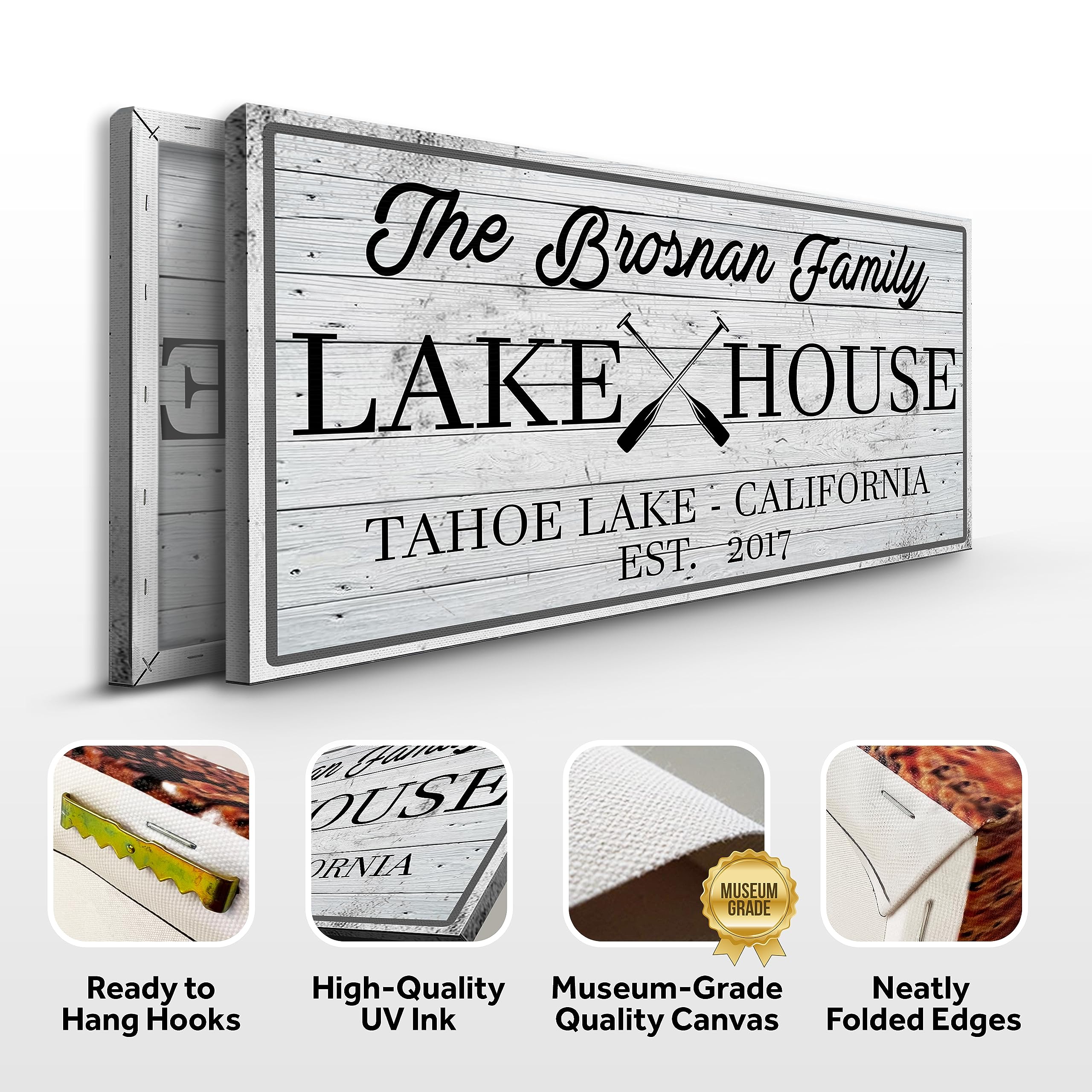 Tailored Canvases Custom Lake House Sign - Large Rustic Print Decor Ready-To-Hang Canvas Wall Art For Home, Living Room, Bedroom