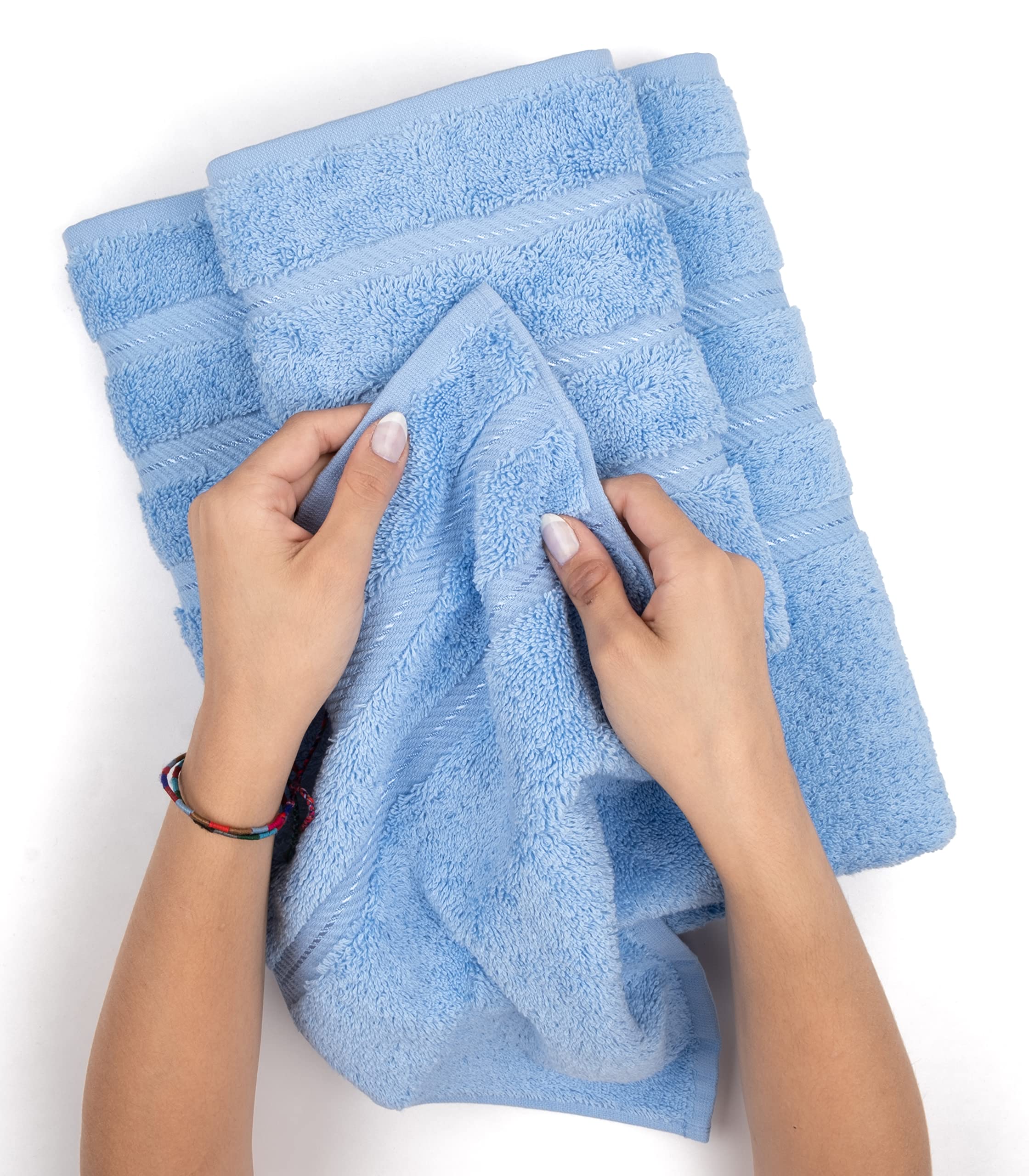 American Soft Linen Luxury 3 Piece Towel Sets  1 Bath Towel 1 Hand Towel 1 Washcloth  100% Turkish Cotton Towels for Bathroom  Light Blue Towel Set