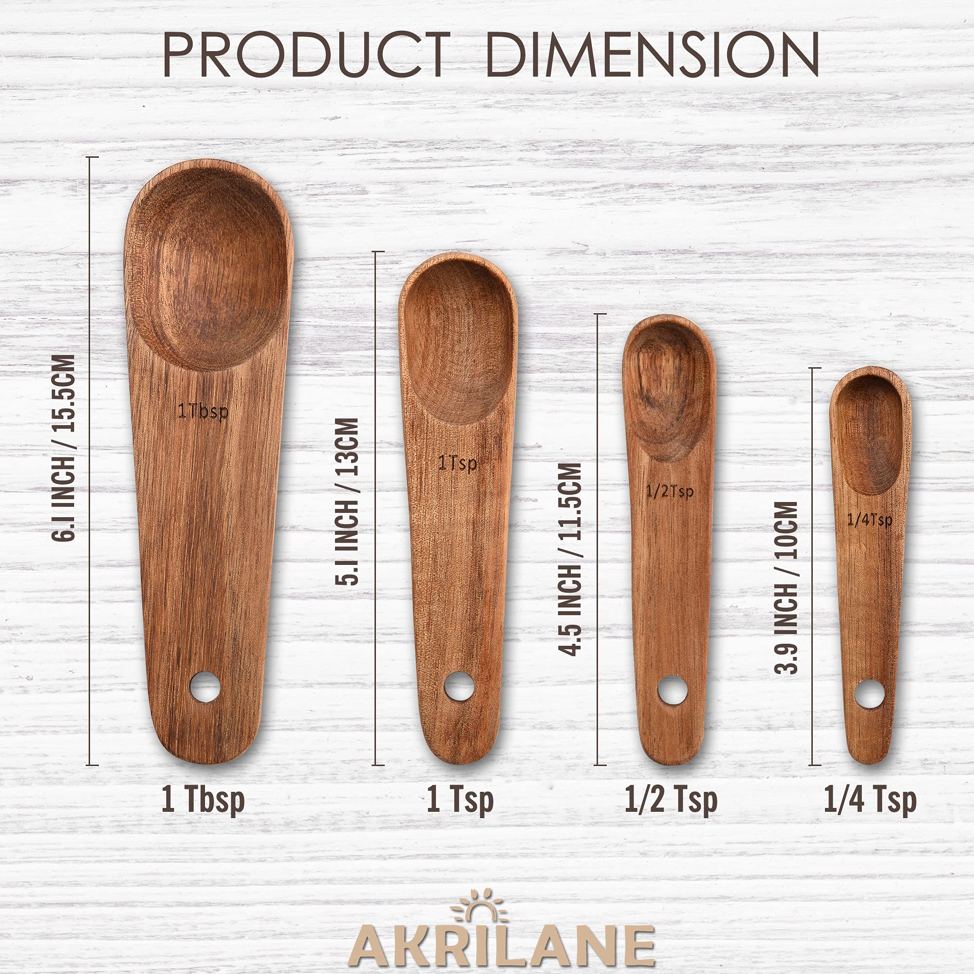 Wooden Measuring Spoons Set Kitchen Utensil Set Tools  Premium Acacia Wooden Spoon Kitchen Utensils for Chefs  Engraved Accurate Spoons for Dry and Liquid Ingredients  Set of 4