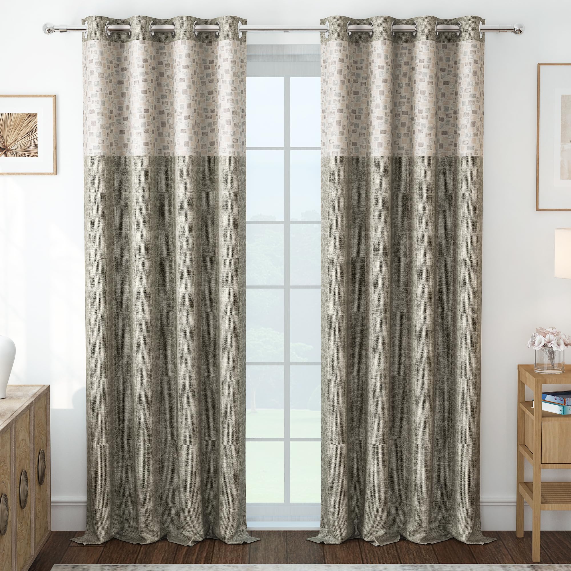 Story@Home Semi Long Door Curtains 8 Feet Long Set Of 1 | Geometric Printed | Medium Room Darkening Curtain | Curtains For Livin