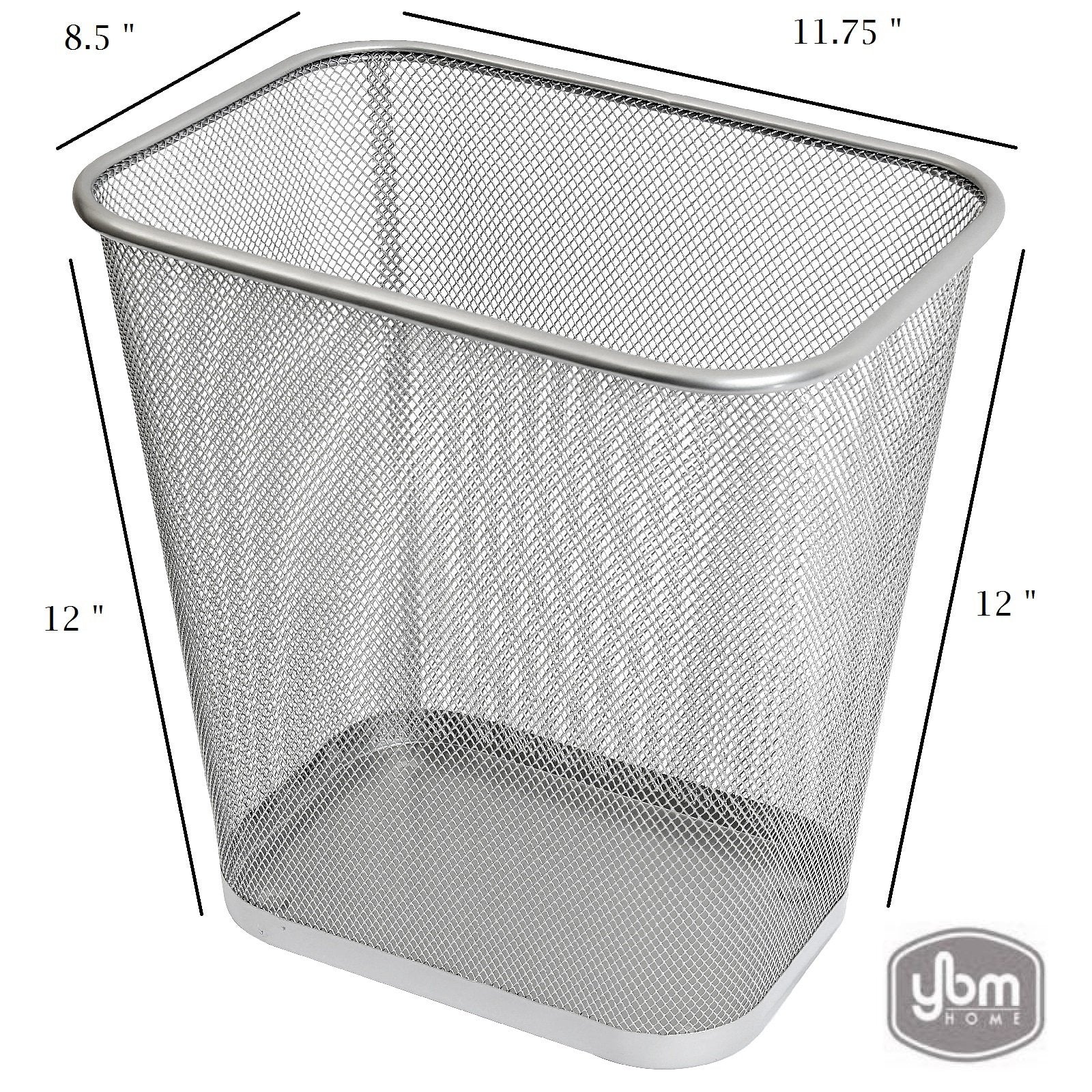 Ybm Home Mesh Wastebasket Trash Can For Home And Office Workspace, Metal Office Trash Can Rectangular-Shaped, 3.5 Gallon (2 Pack