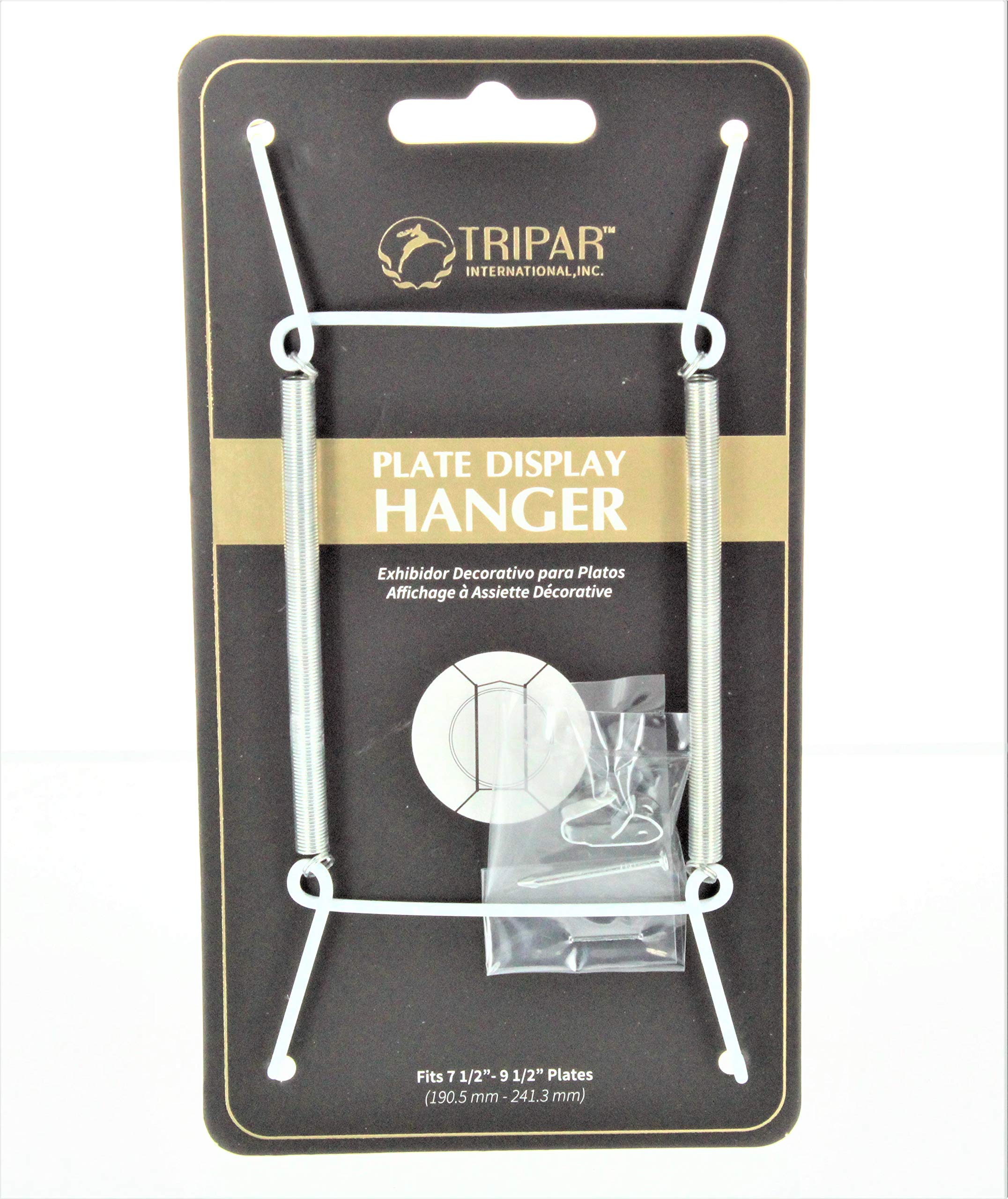 Tripar Wall Plate Hanger, White Wire (7.5-9.5 Inch) - Durable, Flexible Coils Conform To Most Plates - Holds Up To 2Lbs On Wall