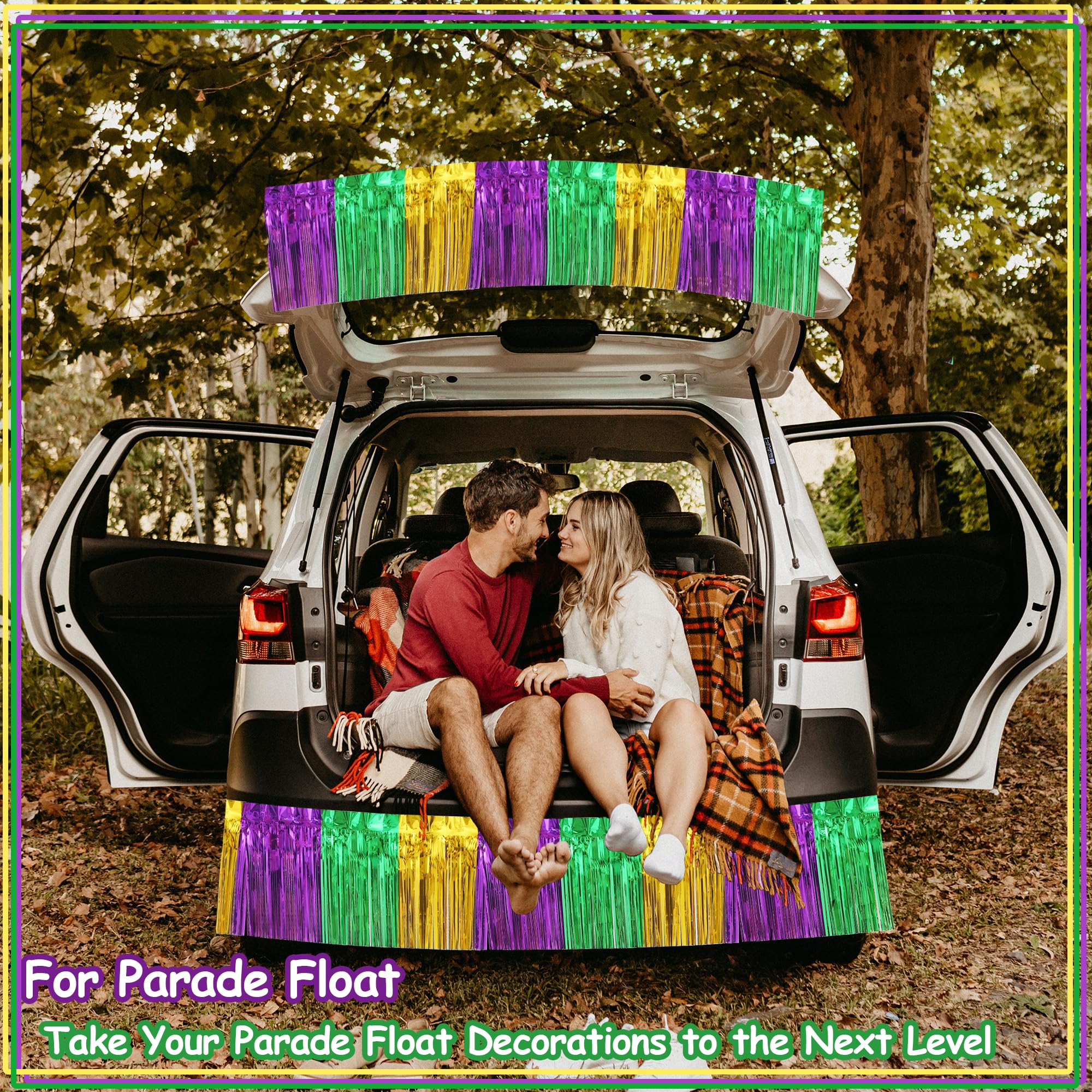 4 Pack 10 Feet Green Gold Purple Foil Fringe Garland Metallic Tinsel Streamers Banner Fringe Backdrop Banner For Parade Floats M