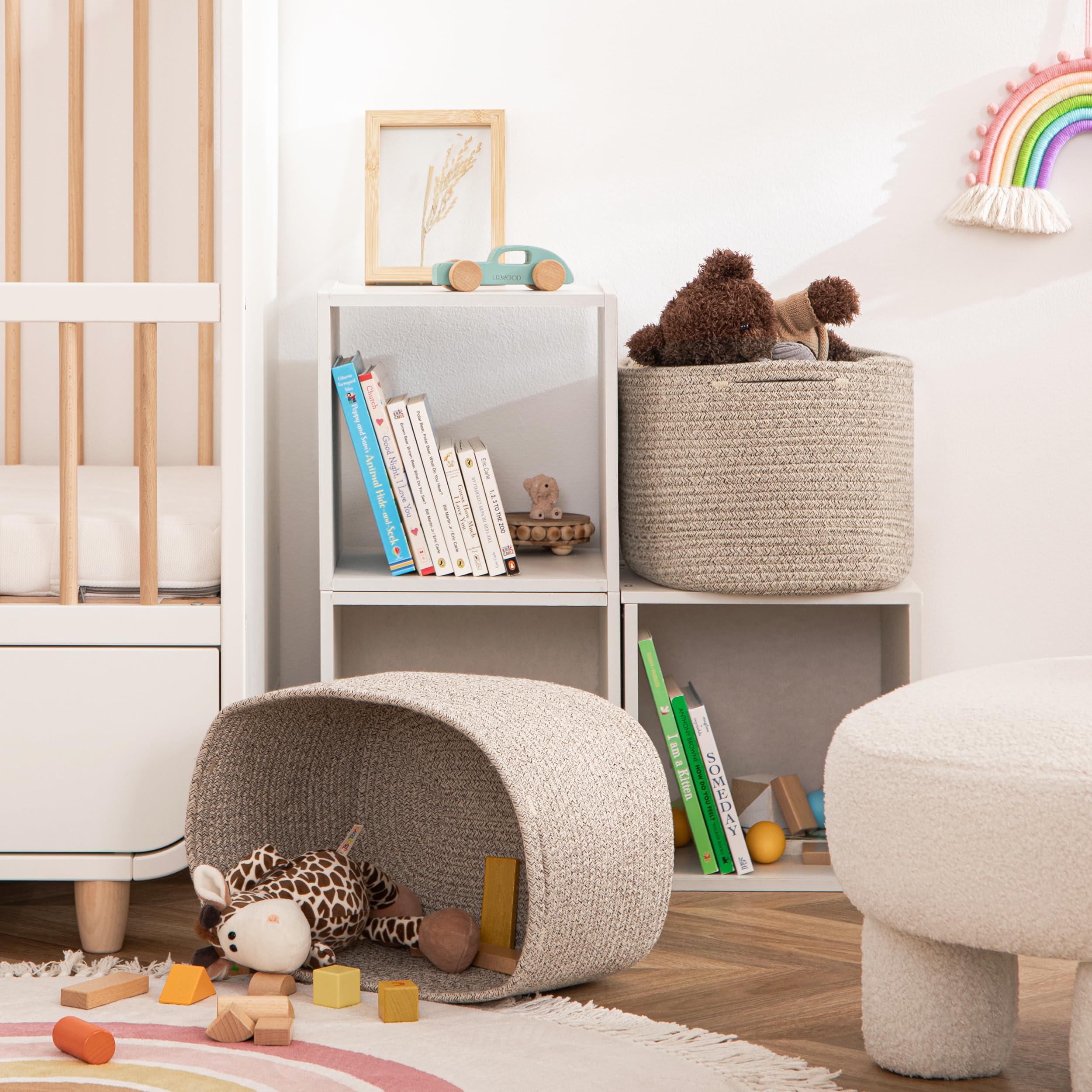UBBCARE Storage Baskets for Shelves  15''x10''x9'' Larger Baskets for Organizing  Soft Cotton Rope Basket  Toy Basket  Cube Shelf Closet Storage Baskets  3 Packs  Light Brown