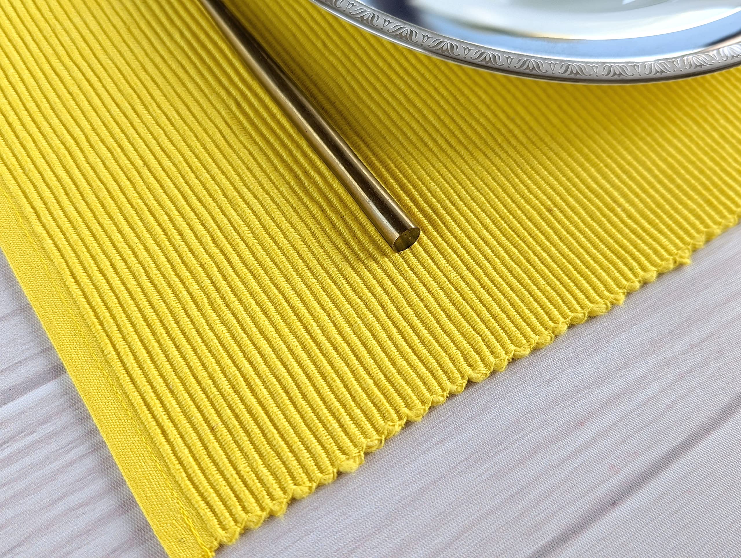 Avka Studio 100% Cotton Ribbed Placemats - Set Of 4-13 X 19 Inches - Yellow - Everyday/Thanksgiving/Fall Thick Construction Fabr