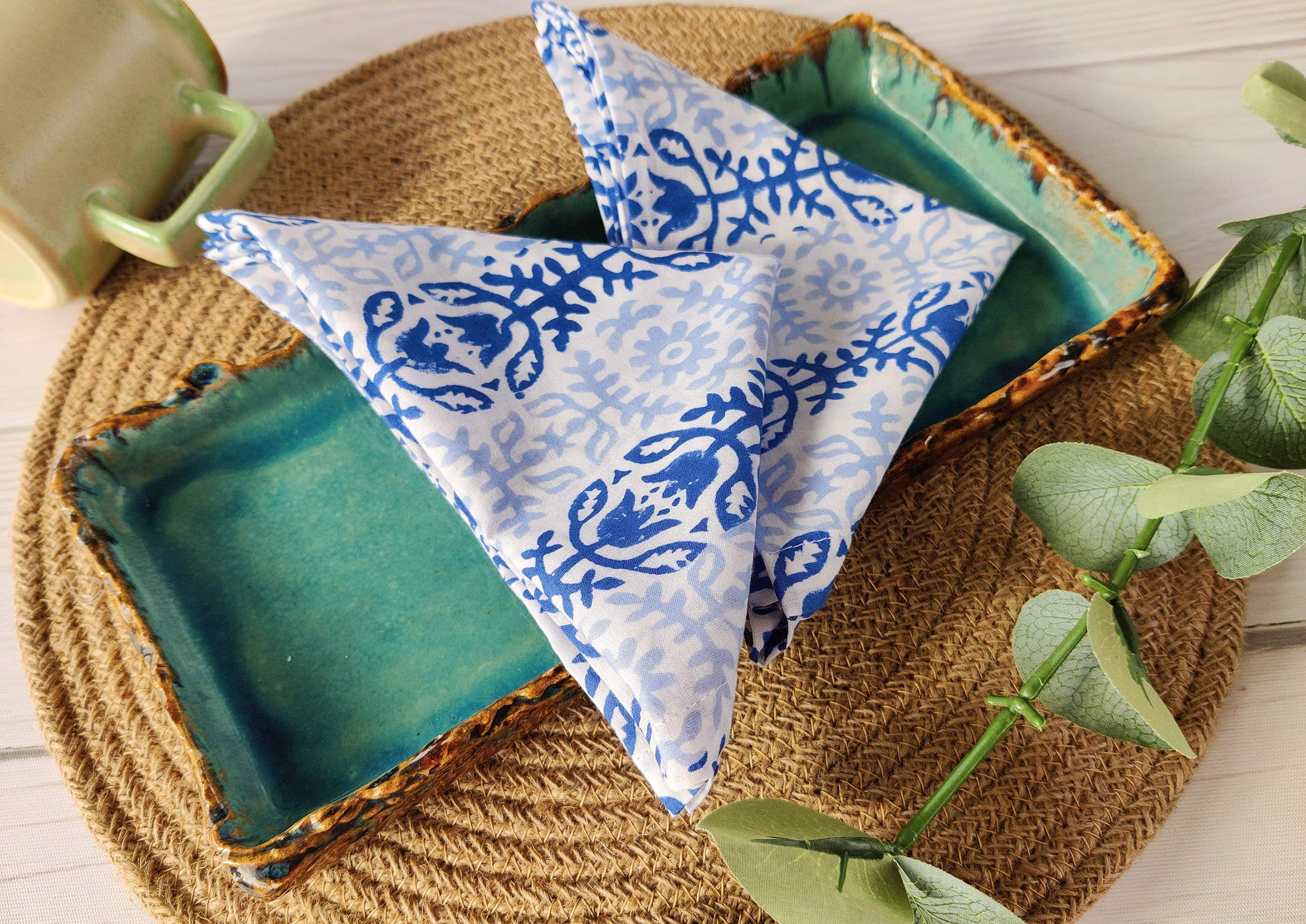 Cotton Dinner Napkins 18X18 Inches - Washable Cloth Napkins Set Of 6 - Everyday Use Or Dinner Party And Events - White Blue Ligh