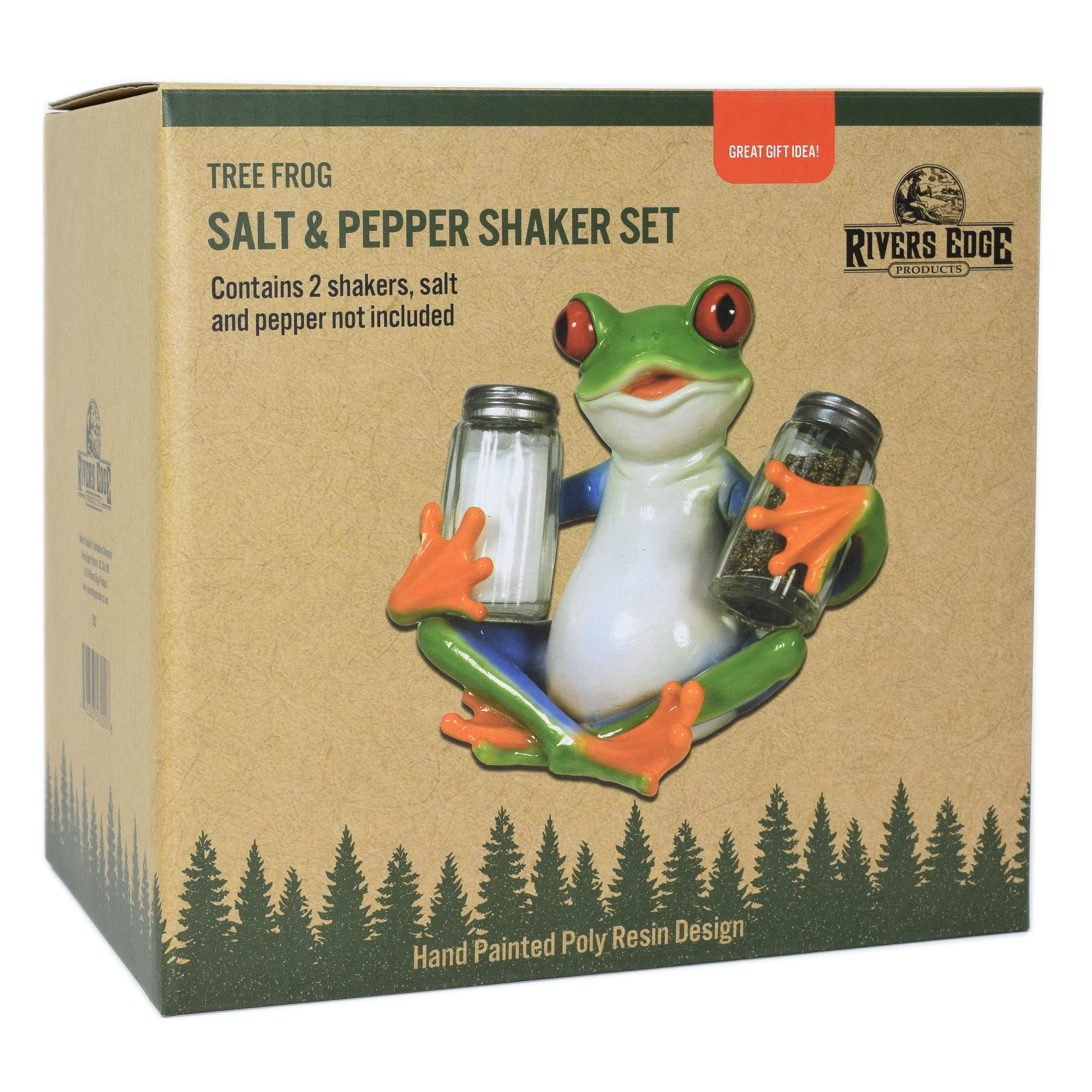 Rivers Edge Products Salt And Pepper Shakers Set, Unique Poly Resin And Glass Spice Dispenser, Novelty Kitchen Counter Decor, Tr