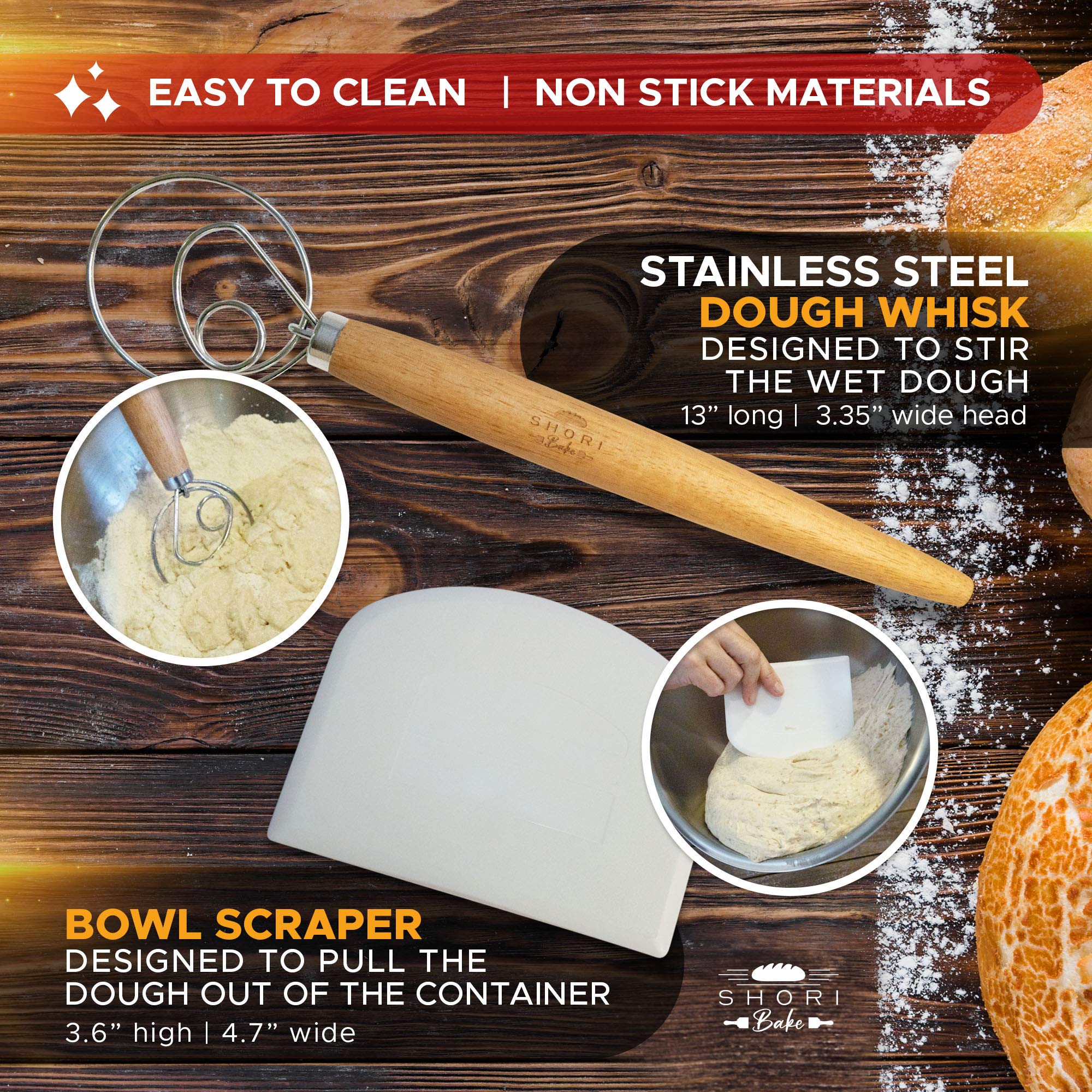 Shori Bake Banneton Bread Proofing Basket Set Of 2 Round 9 Inch + Sourdough Bread Making Tools Kit, Baking Gifts For Bakers, Bro