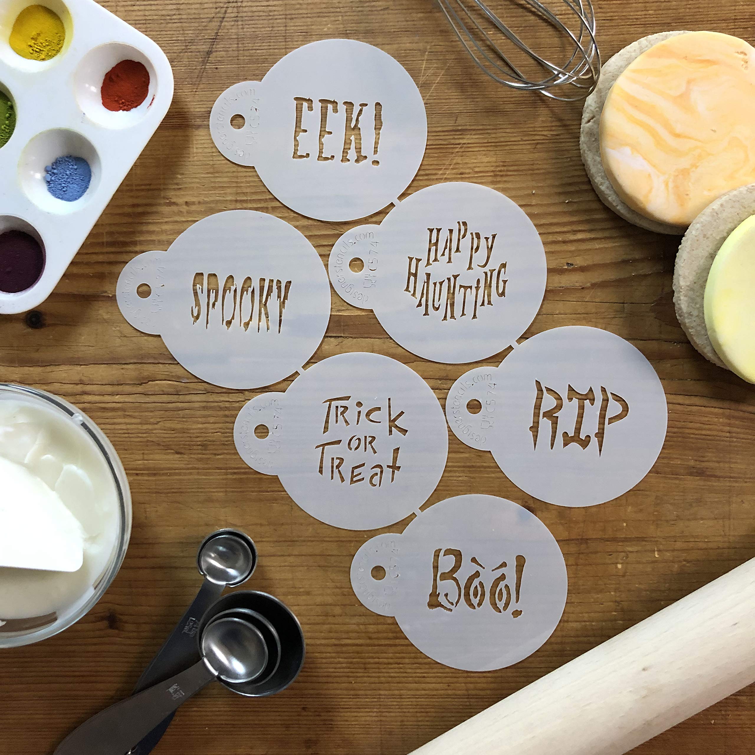 Designer Stencils Small Halloween Cookie Stencil Sayings, Beige/Semi-Transparent